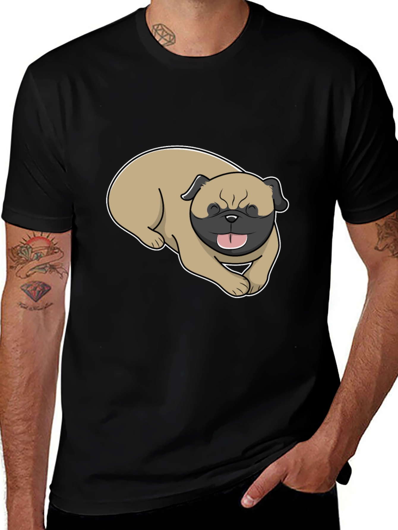 Variant 10 of Men's Black T-Shirt with Pug Graphic