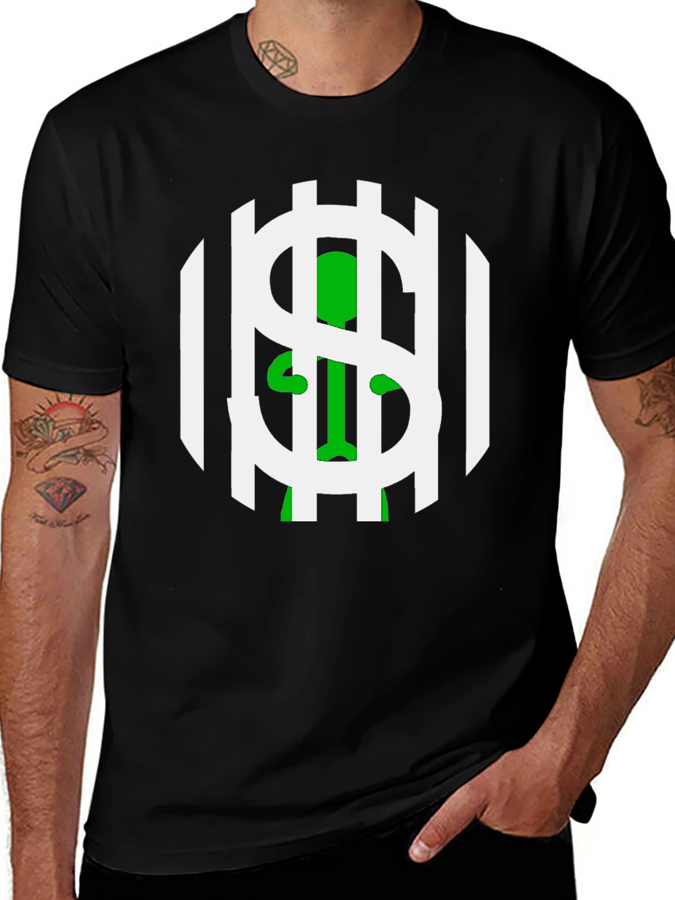 Variant 19 of Green Alien Behind Bars Black T-Shirt