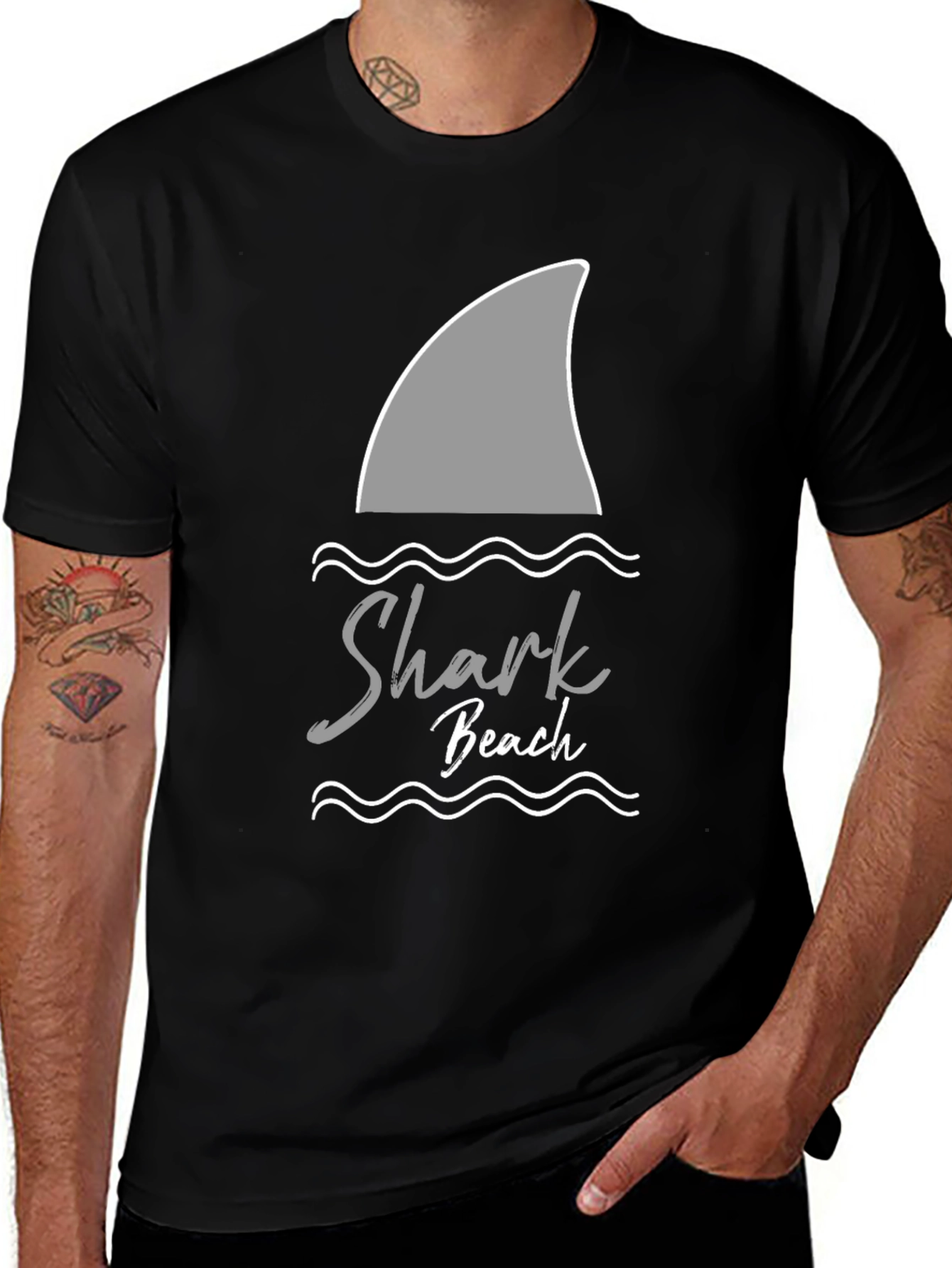 Variant 17 of Shark Beach Graphic Tee - Black Cotton T-Shirt