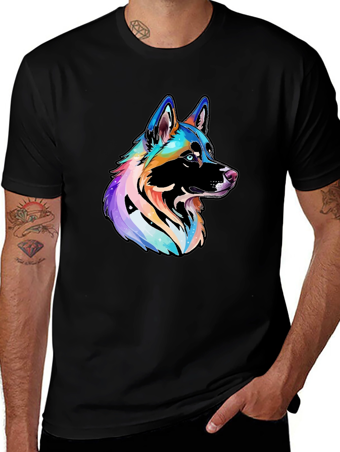 Variant 2 of Vibrant Rainbow Dog Graphic Black T-Shirt