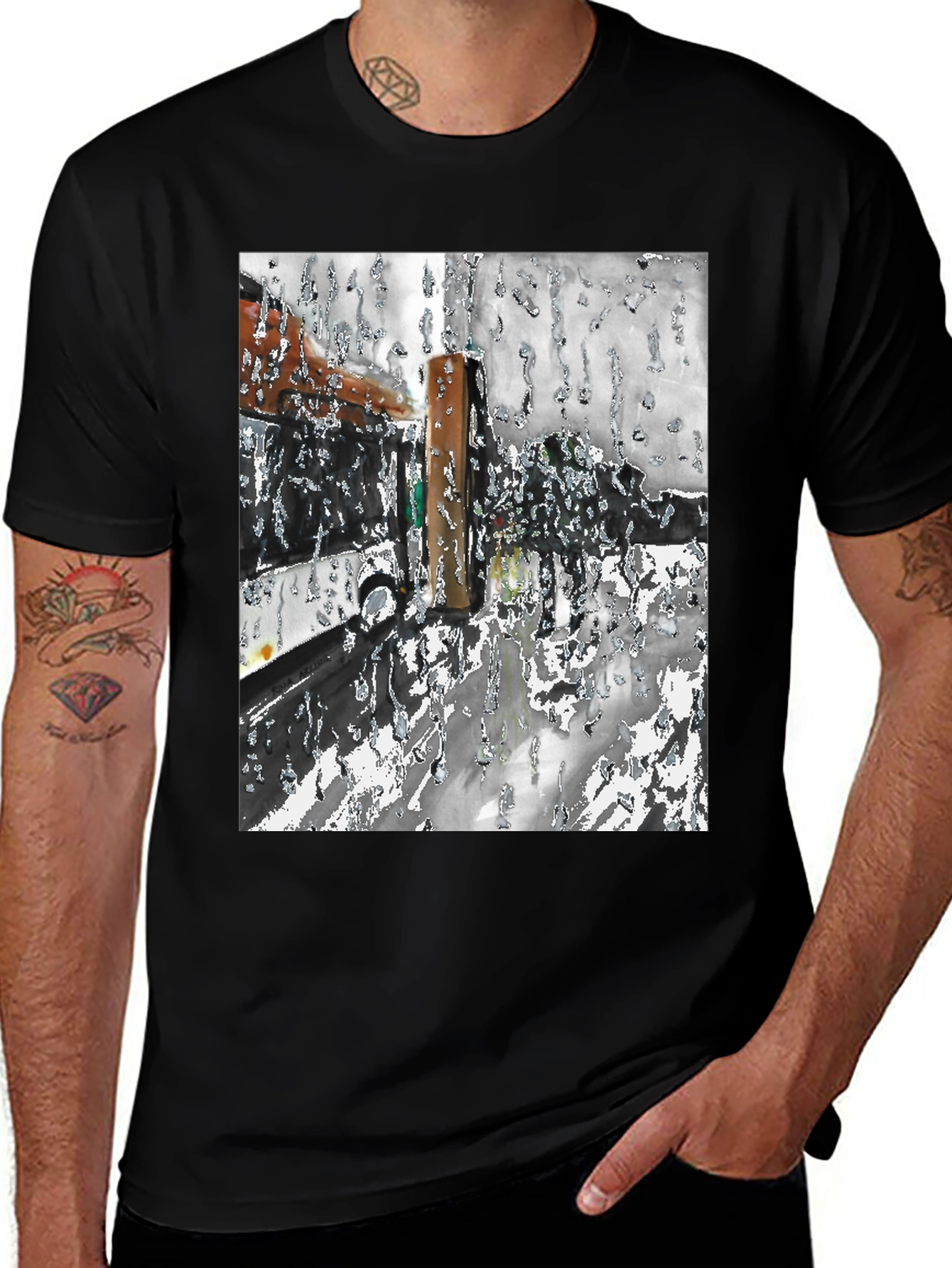Variant 26 of Abstract Rain T-Shirt: Artistic Black Tee for Casual Wear