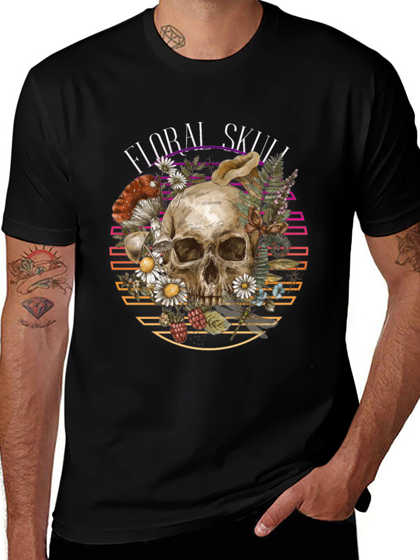 Variant 16 of Floral Skull Graphic Tee