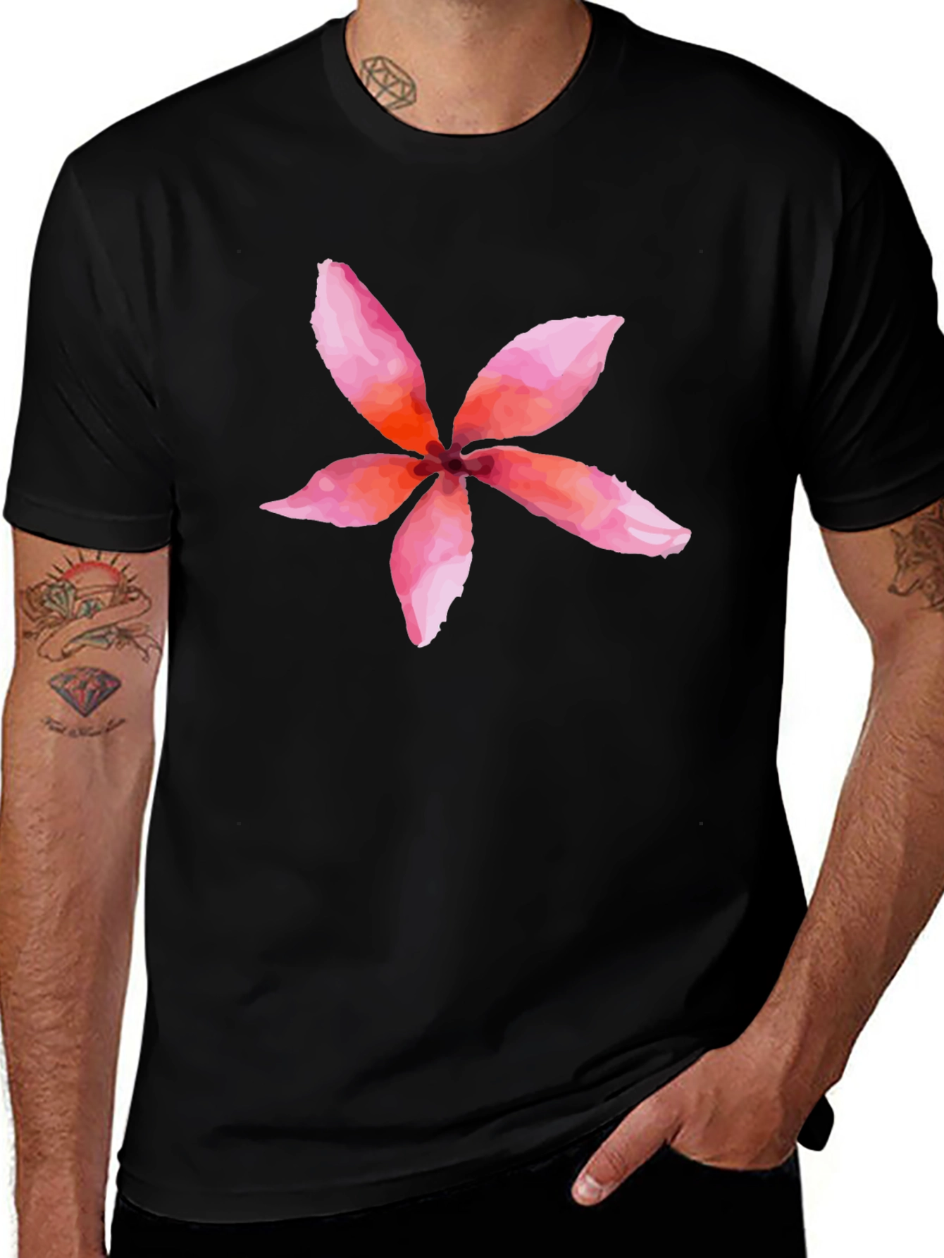 Variant 2 of Floral Print Tee - Black Cotton Blend T-Shirt