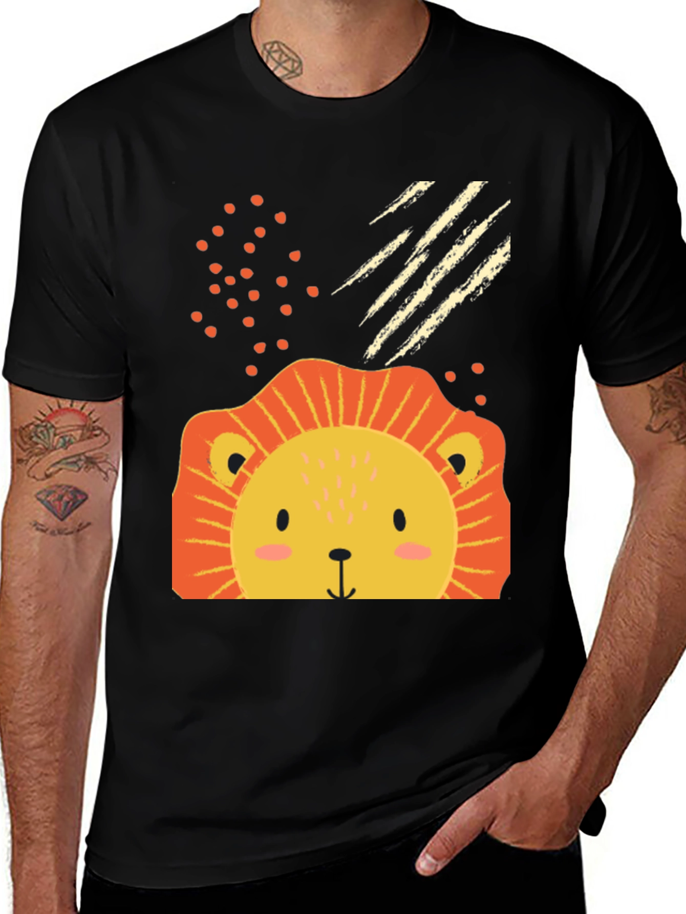 Variant 9 of Cute Lion Graphic Tee - Black Cotton Blend