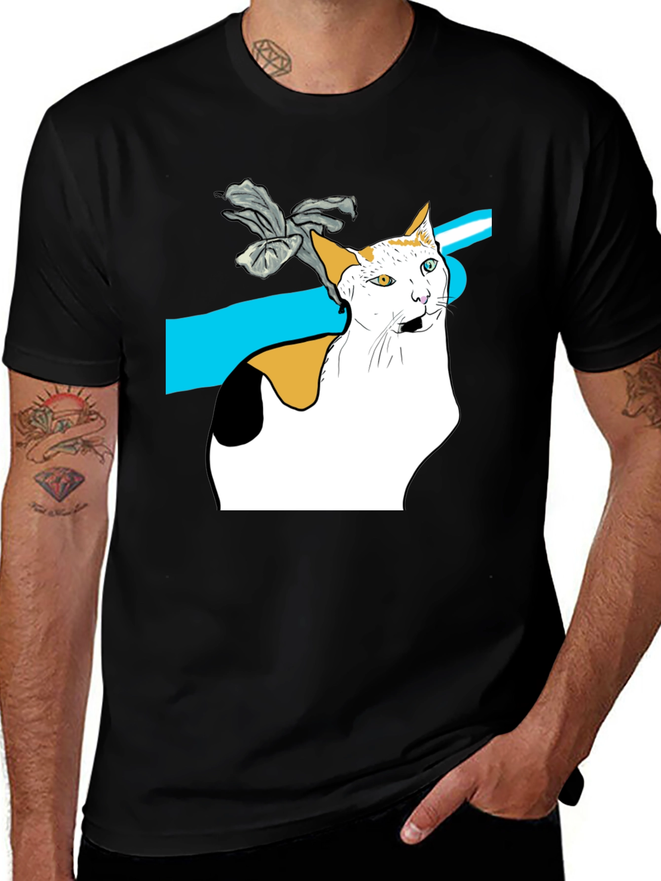 Variant 22 of Cat Graphic Tee - Unique Heterochromia Cat Design