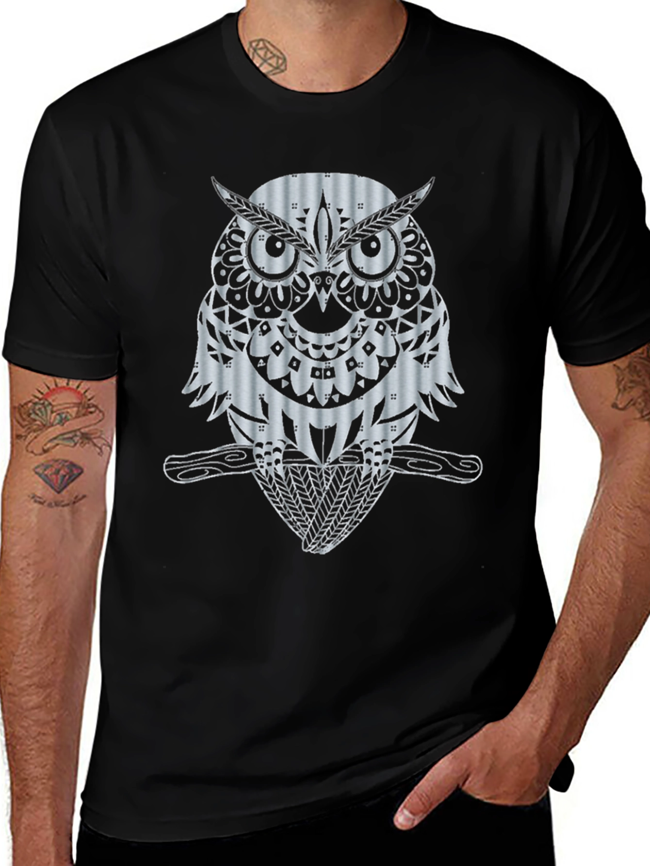 Variant 14 of Owl Graphic Print Black T-Shirt