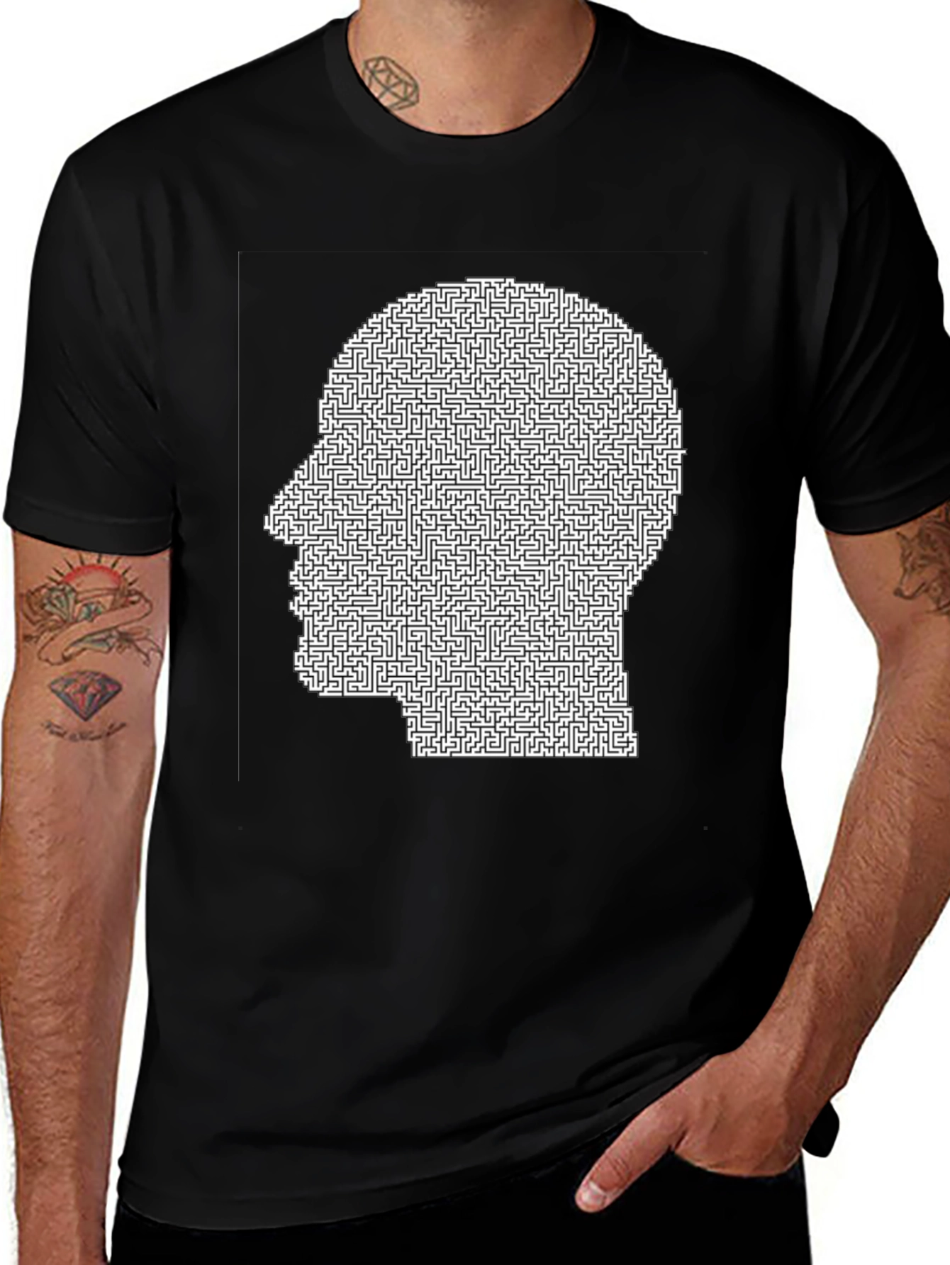 Variant 12 of Maze Head T-Shirt - Logic Puzzle Tee