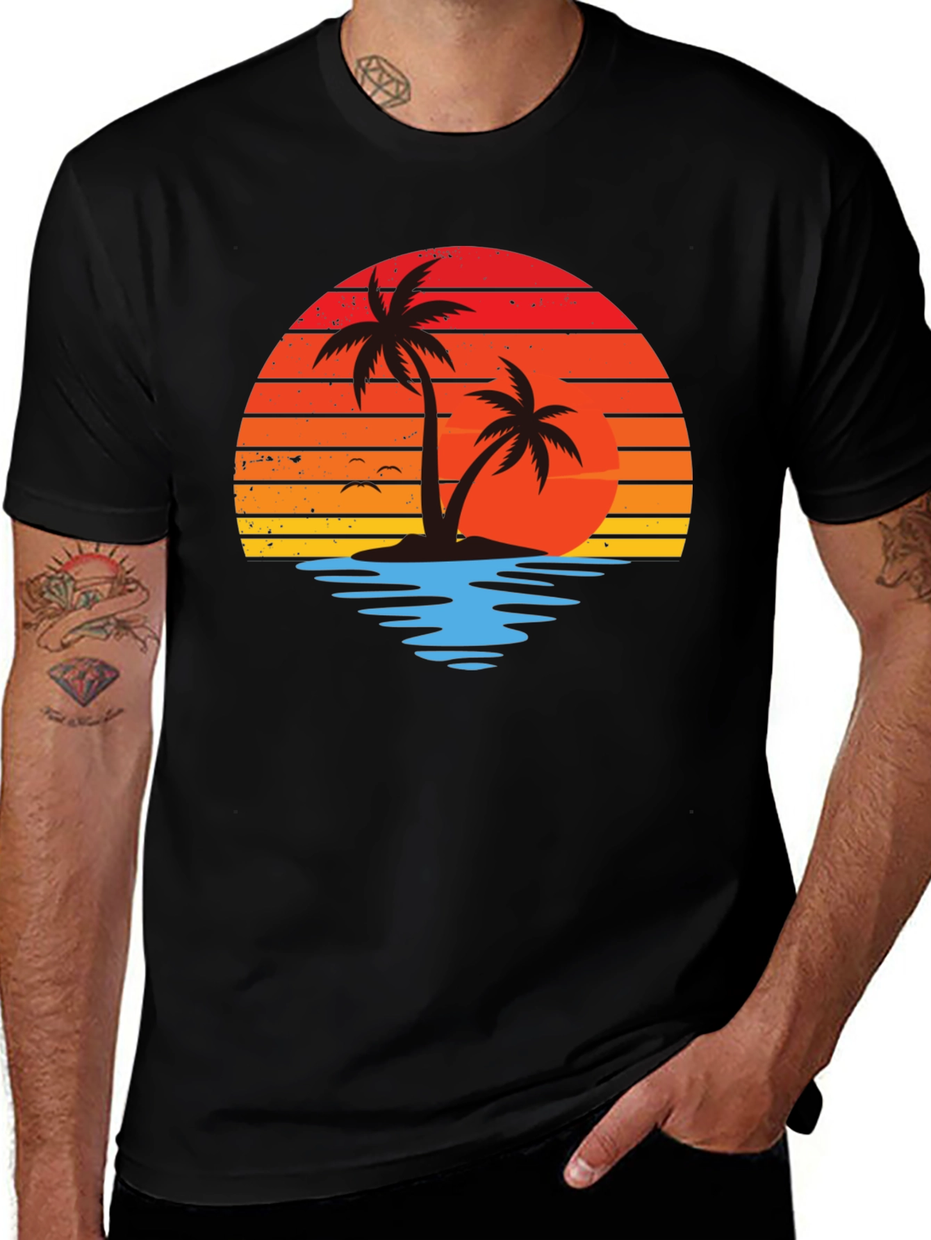 Variant 12 of Retro Sunset Palm Tree Graphic Tee
