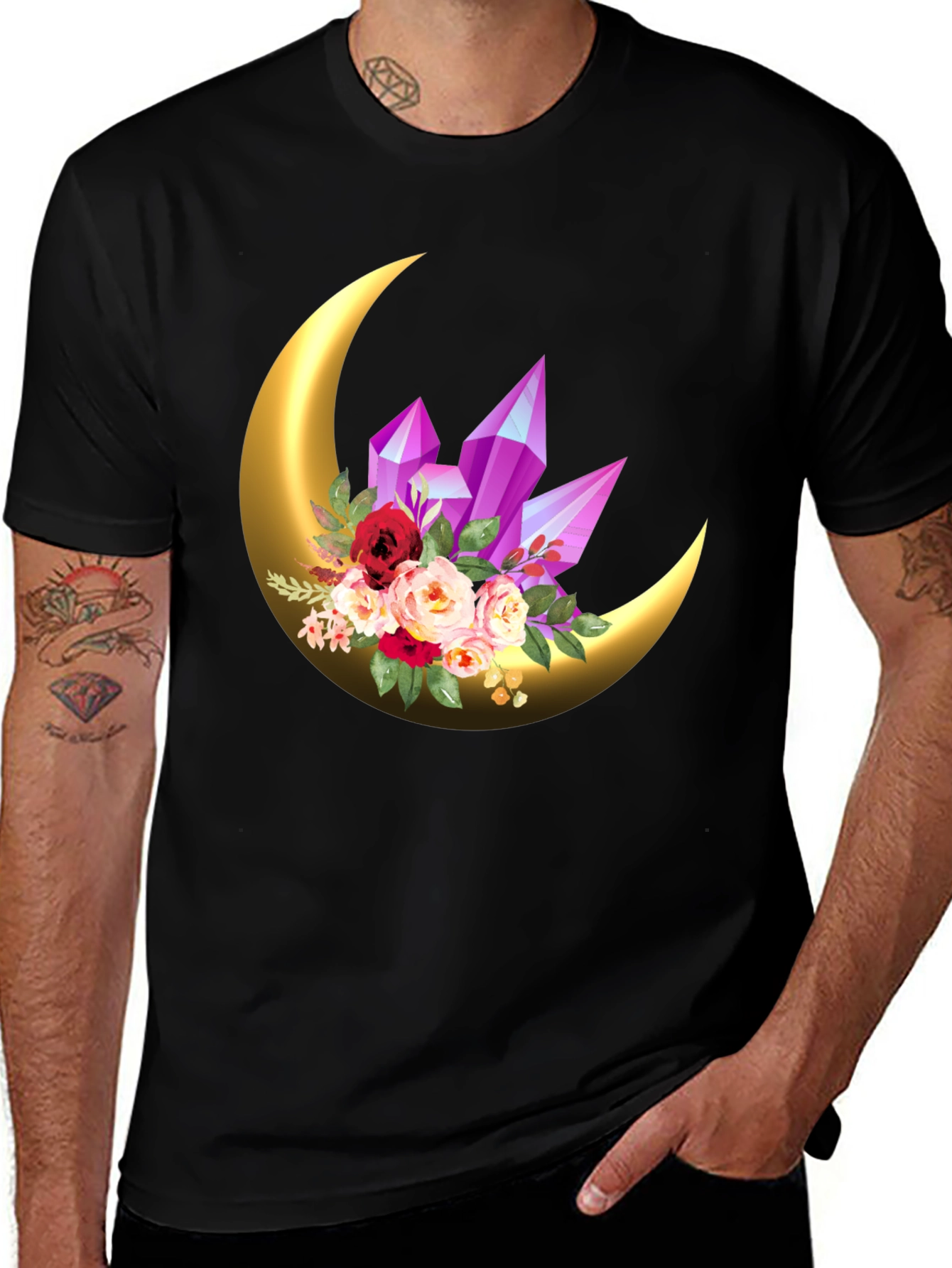 Variant 8 of Crescent Moon Crystal Floral Graphic Tee
