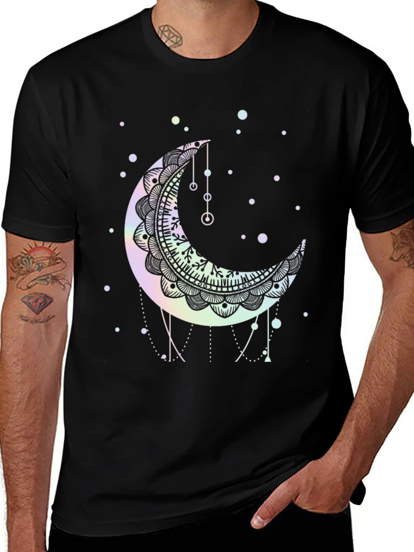 Variant 14 of Moon Mandala Graphic Black T-Shirt