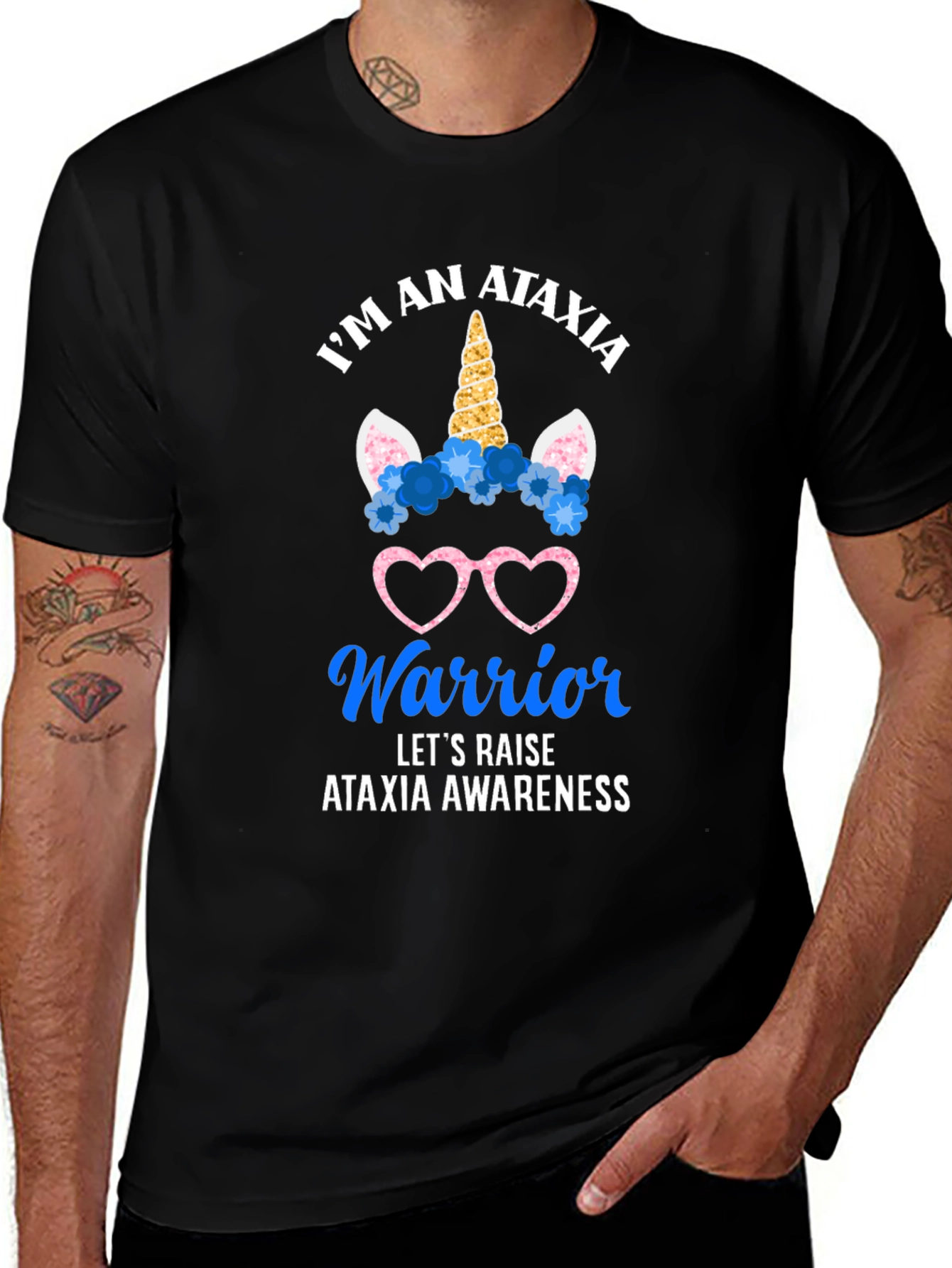 Variant 18 of Ataxia Warrior Unicorn Awareness T-Shirt