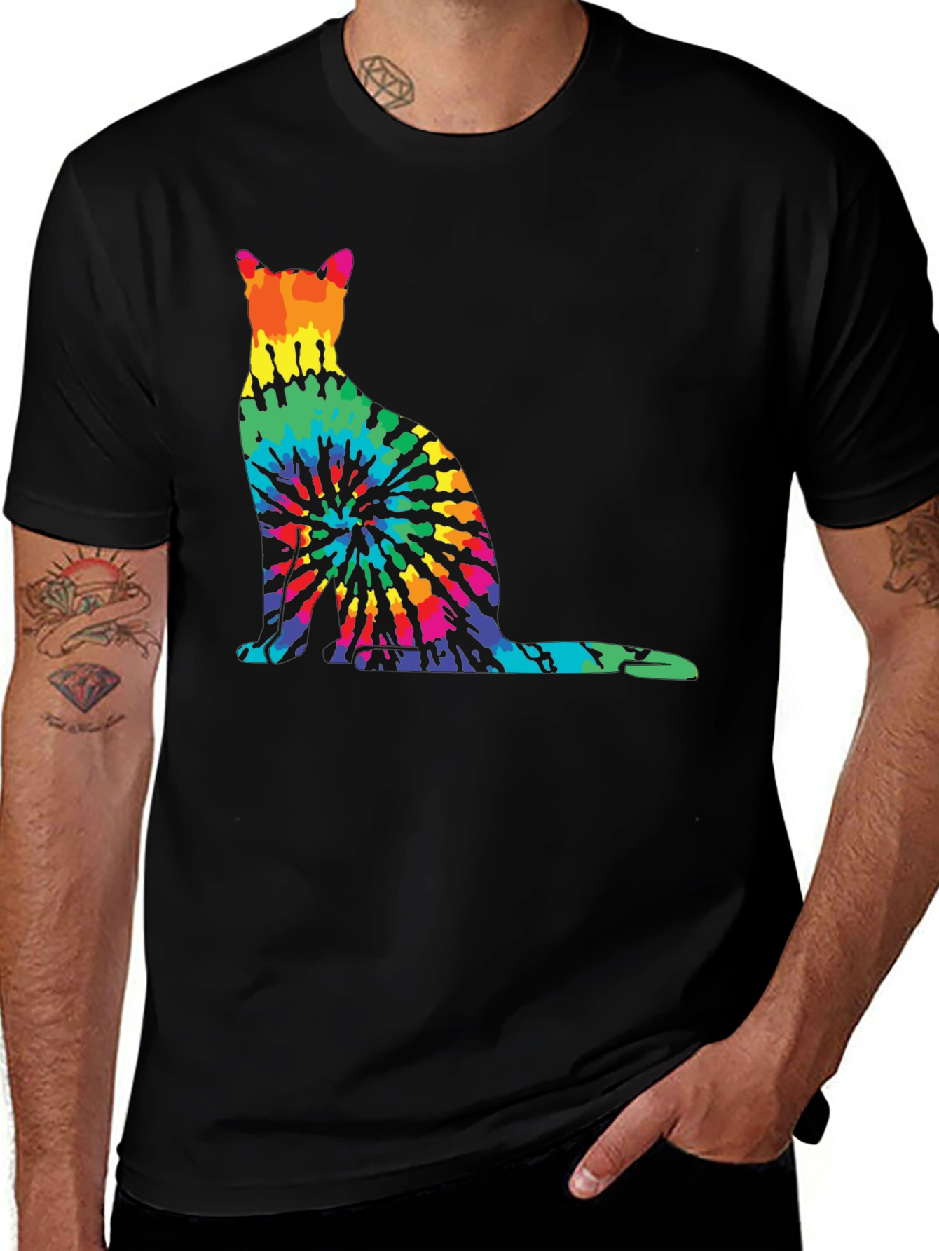 Variant 3 of Tie-Dye Cat Graphic Tee - Unique Rainbow Cat Design