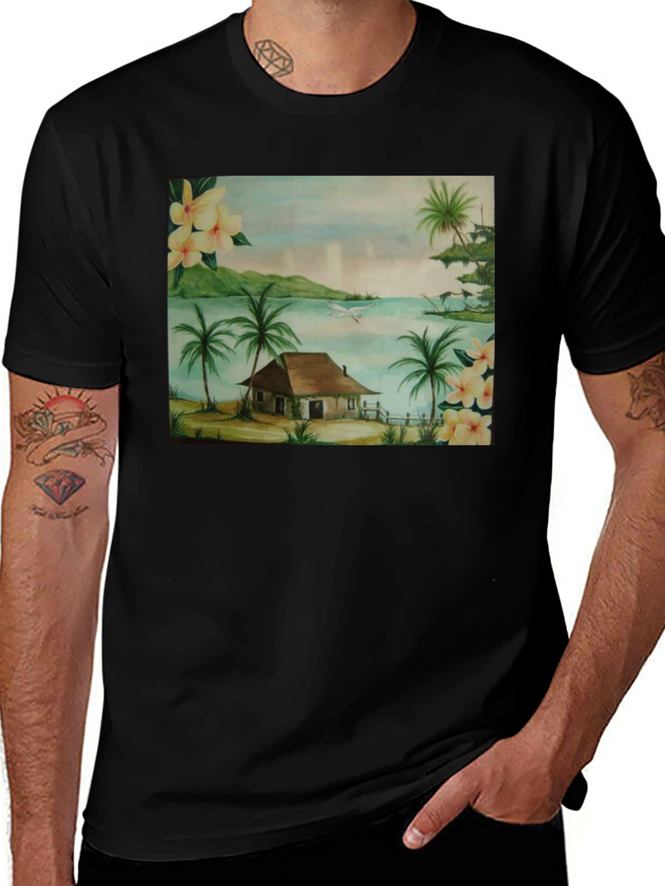 Tropical Beach Hut Graphic T-Shirt