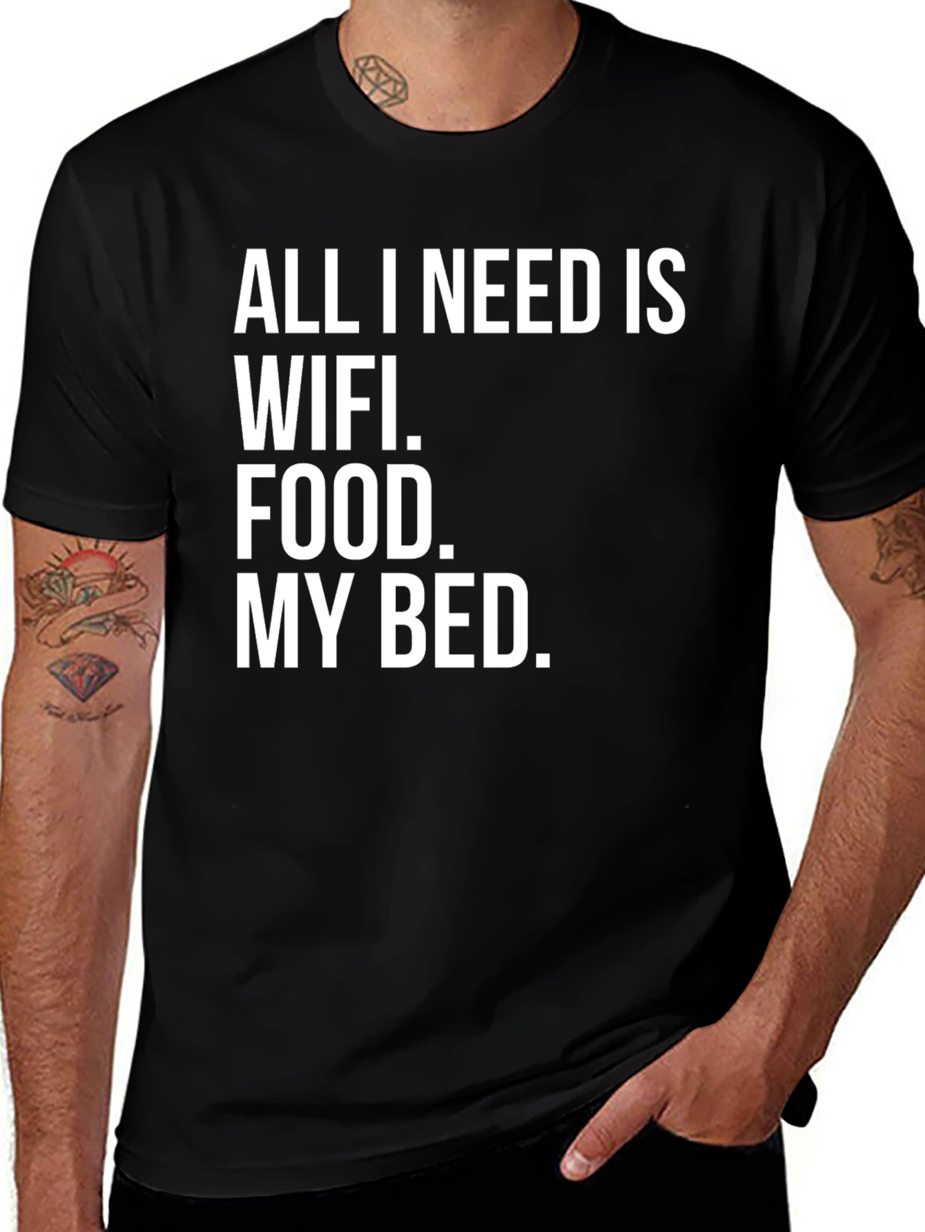 Variant 8 of All I Need T-Shirt: WiFi, Food, Bed - Comfort Tee