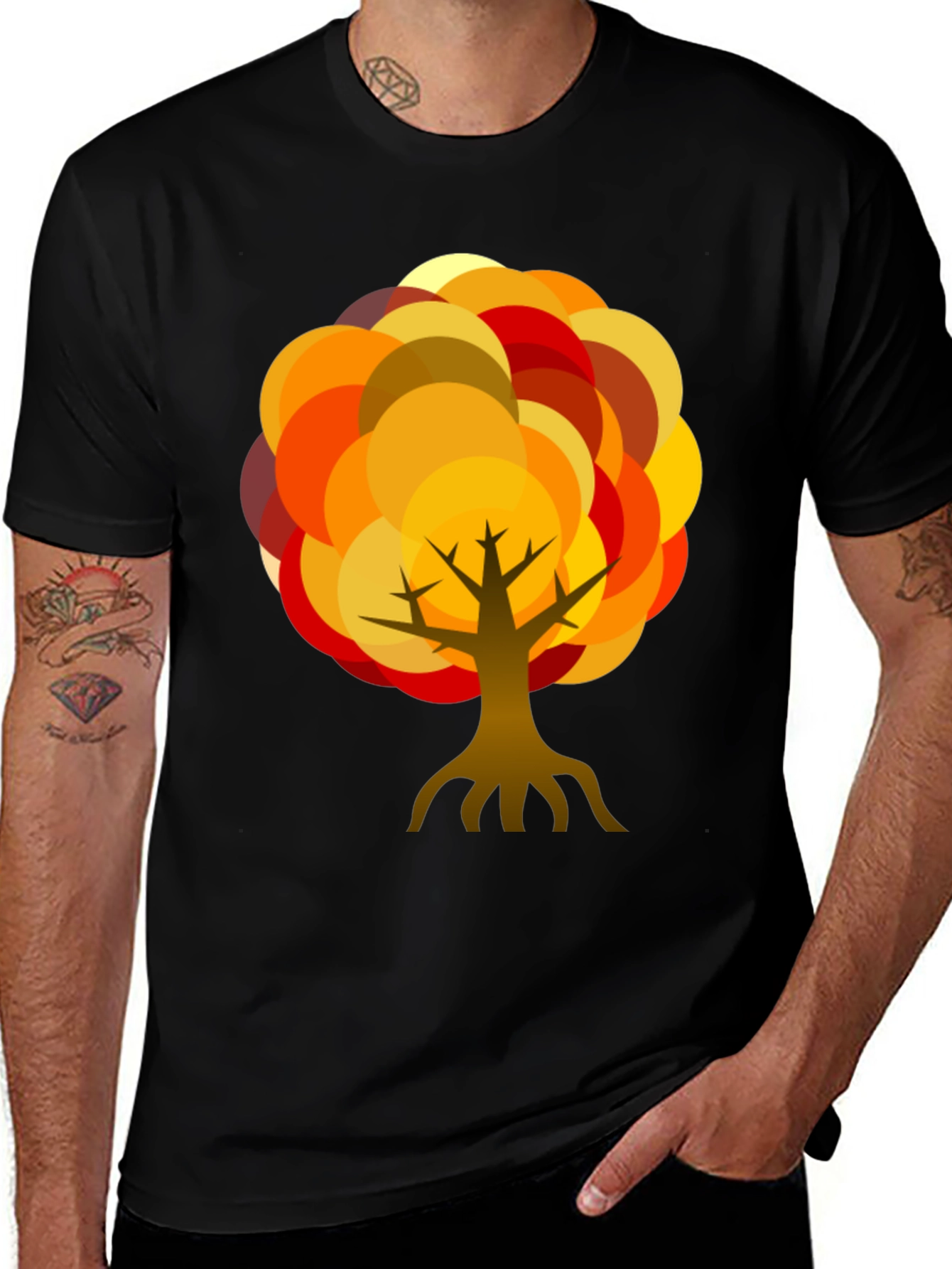 Variant 6 of Autumn Tree Graphic Tee - Stylish Men's Black T-Shirt
