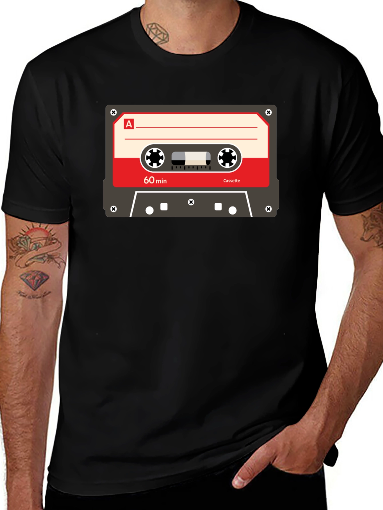 Black Retro Cassette Tape Graphic T-Shirt - Vintage Music Tee main image