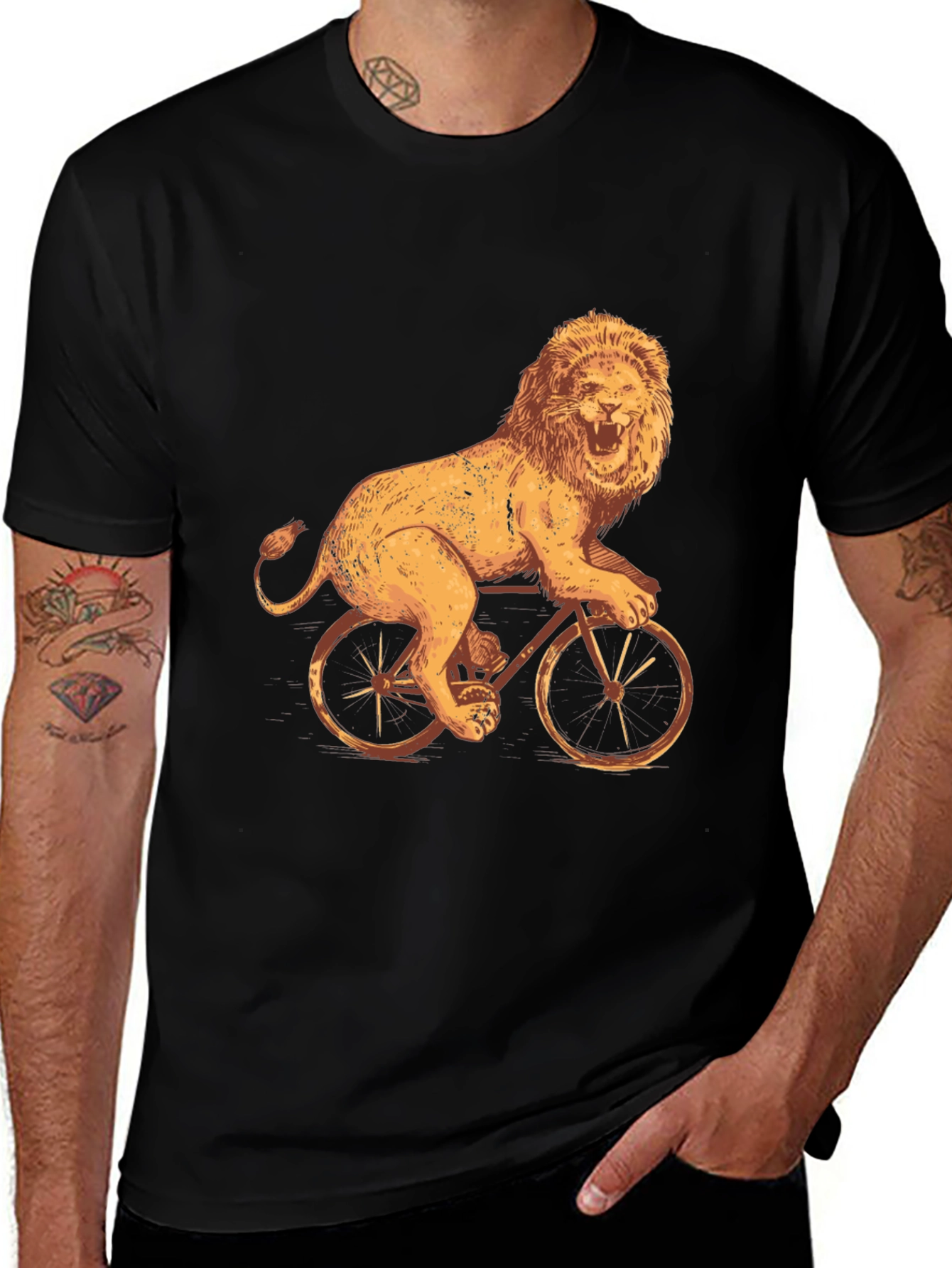Variant 11 of Lion Riding Bike Graphic Tee - Cool Black T-Shirt