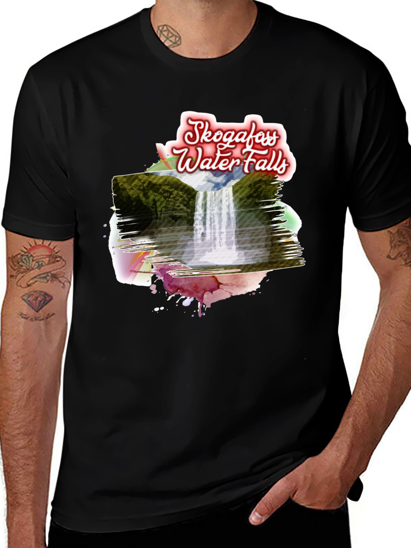 Skogafoss Waterfalls T-Shirt - Scenic Black Tee