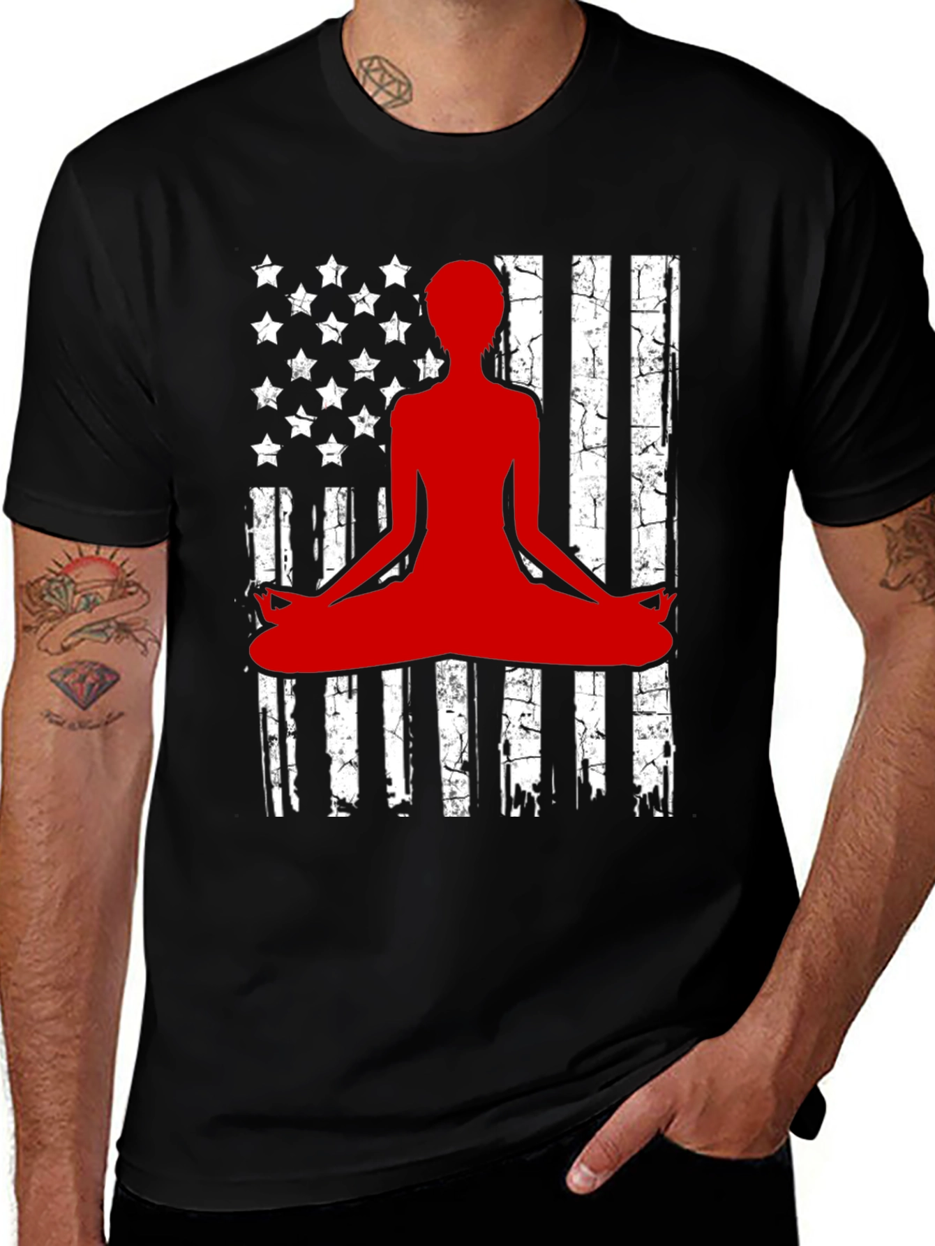 Variant 6 of Yoga Meditation American Flag Graphic T-Shirt