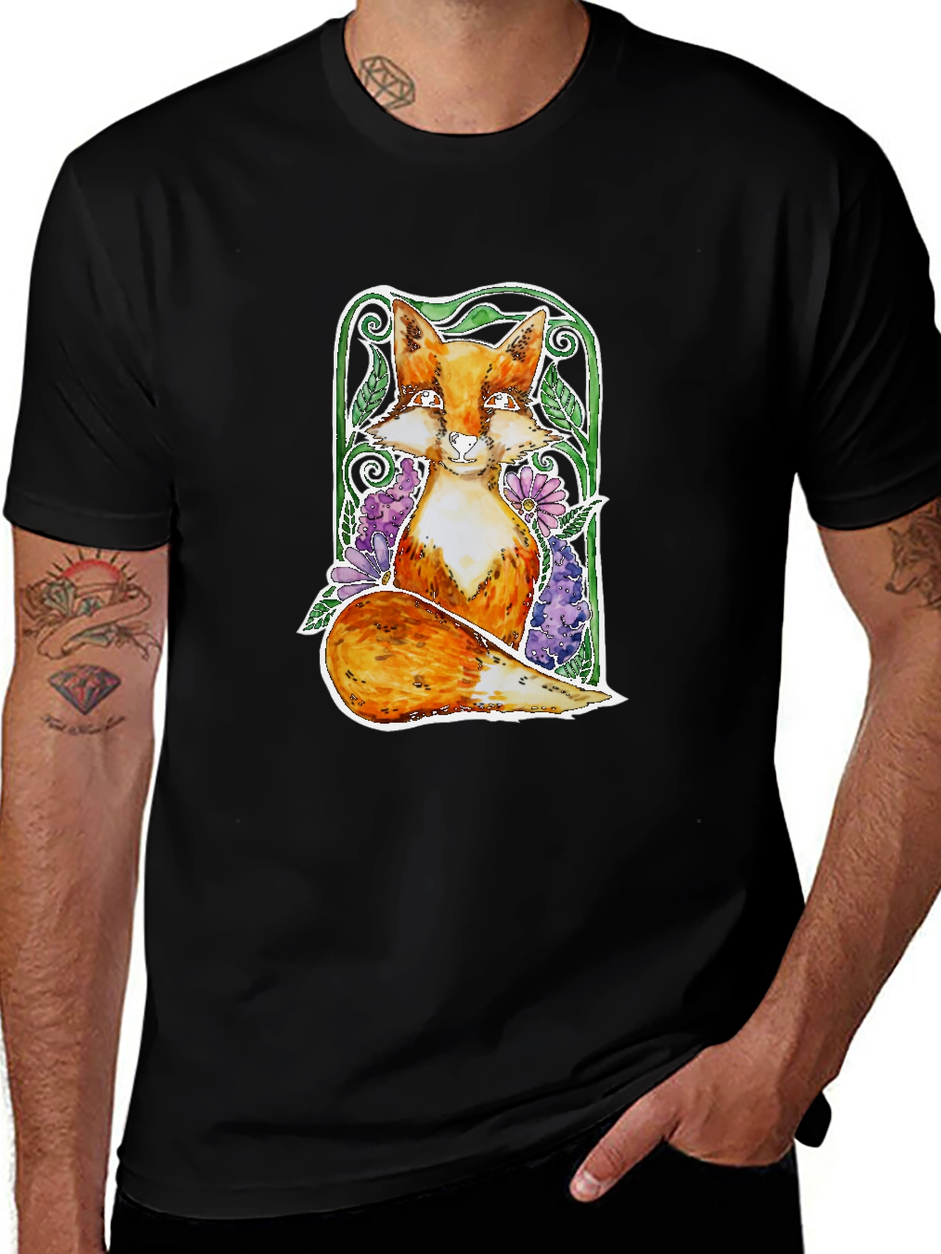 Variant 16 of Fox and Floral Art T-Shirt
