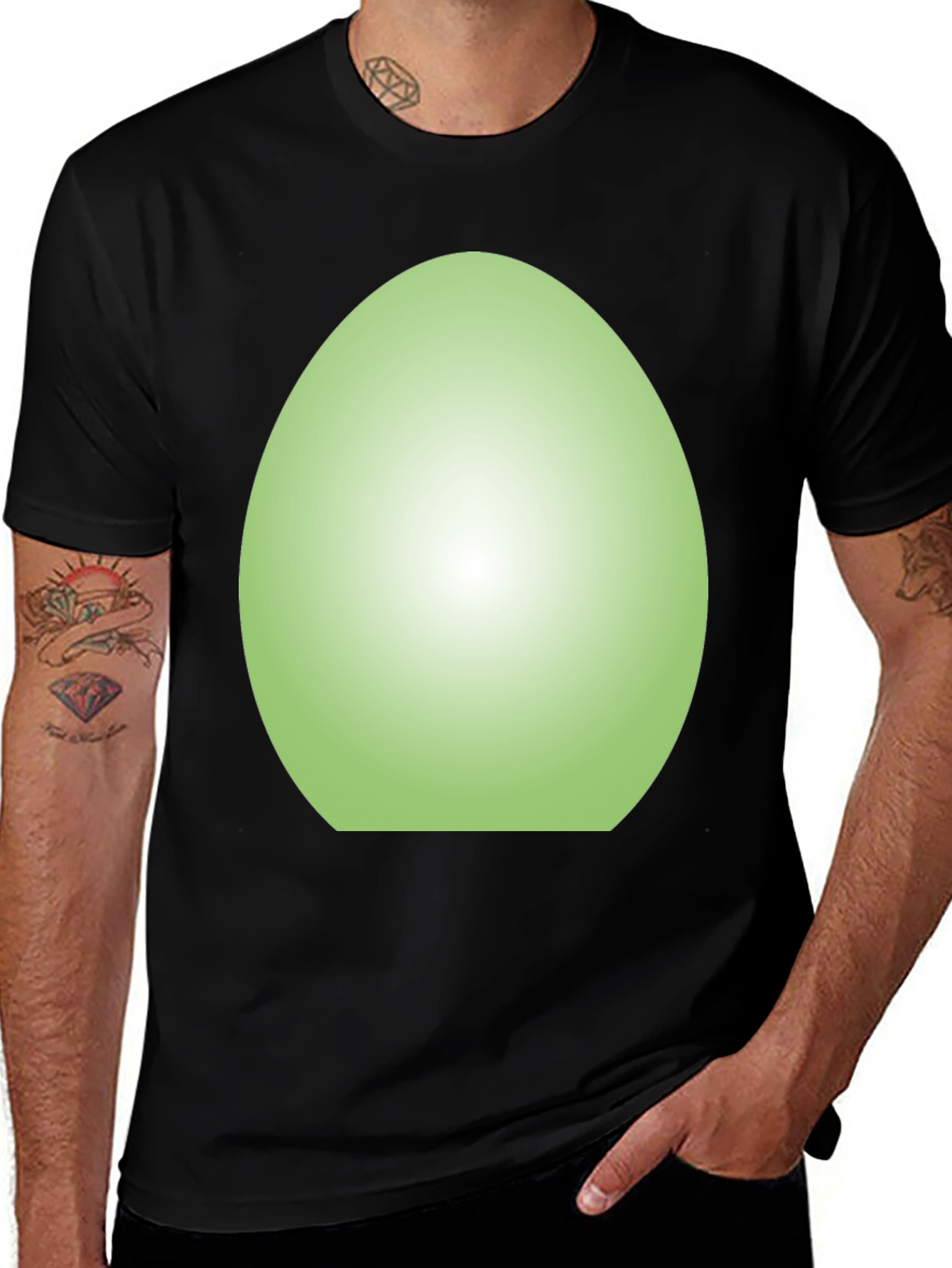 Variant 24 of Men's Black Tee with Abstract Green Egg Design