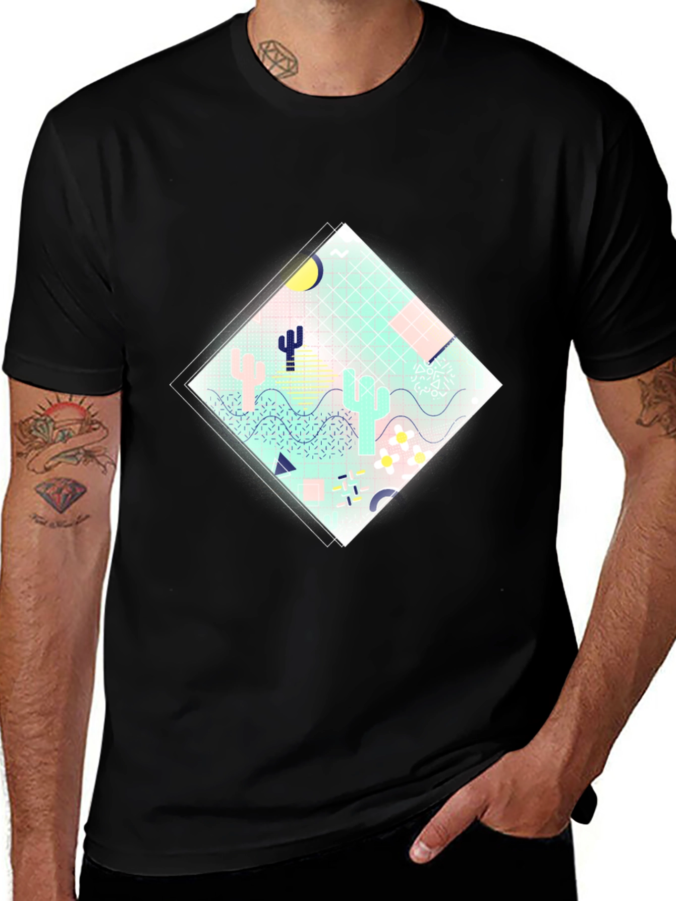 Variant 16 of Retro Desert Graphic Tee - Black Cotton T-Shirt