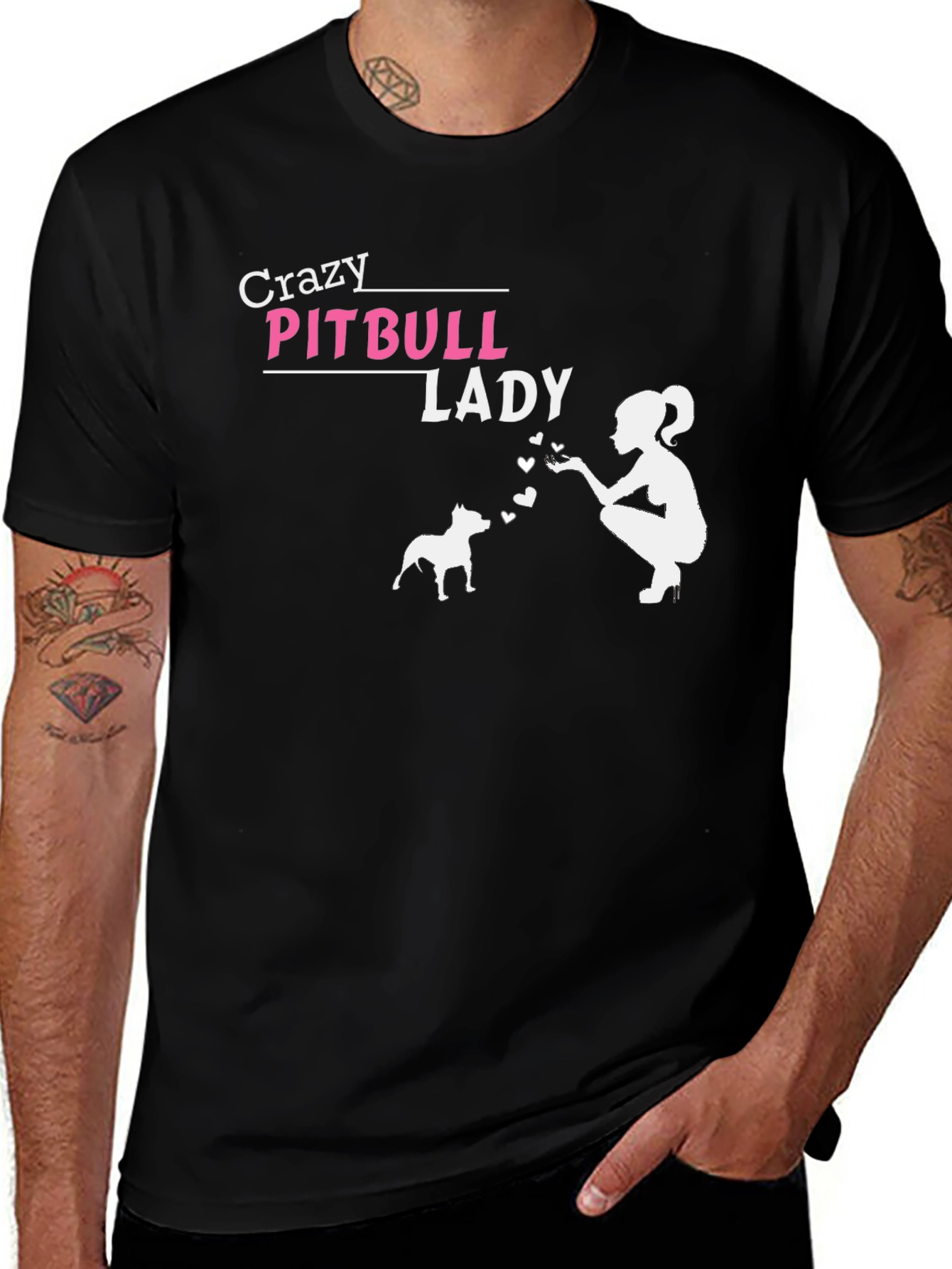 Crazy Pitbull Lady Black Graphic T-Shirt