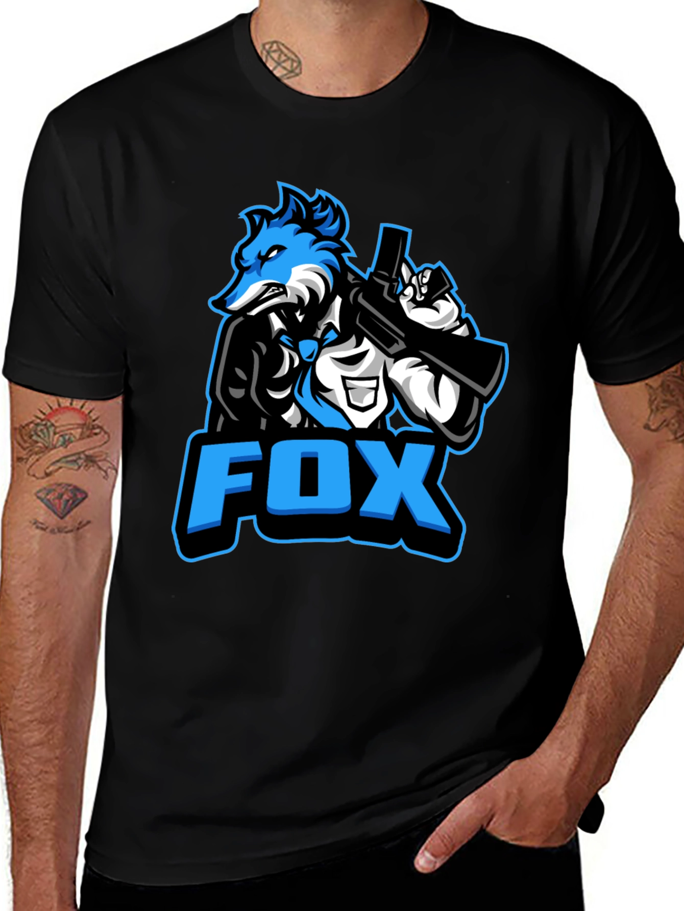 Variant 14 of Fox Graphic Black T-Shirt - Stylish Cartoon Design