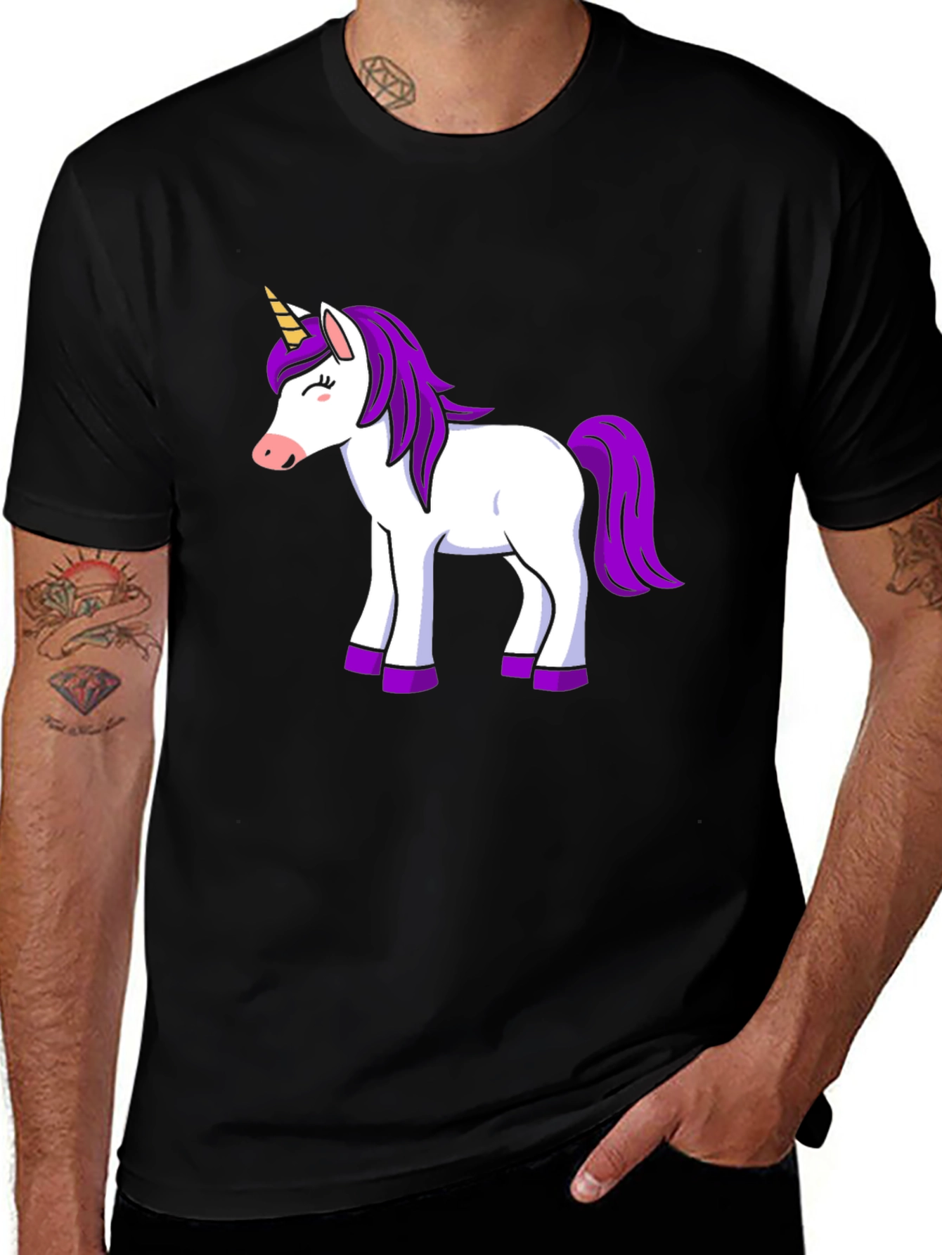 Variant 30 of Unicorn Graphic Print Black T-Shirt
