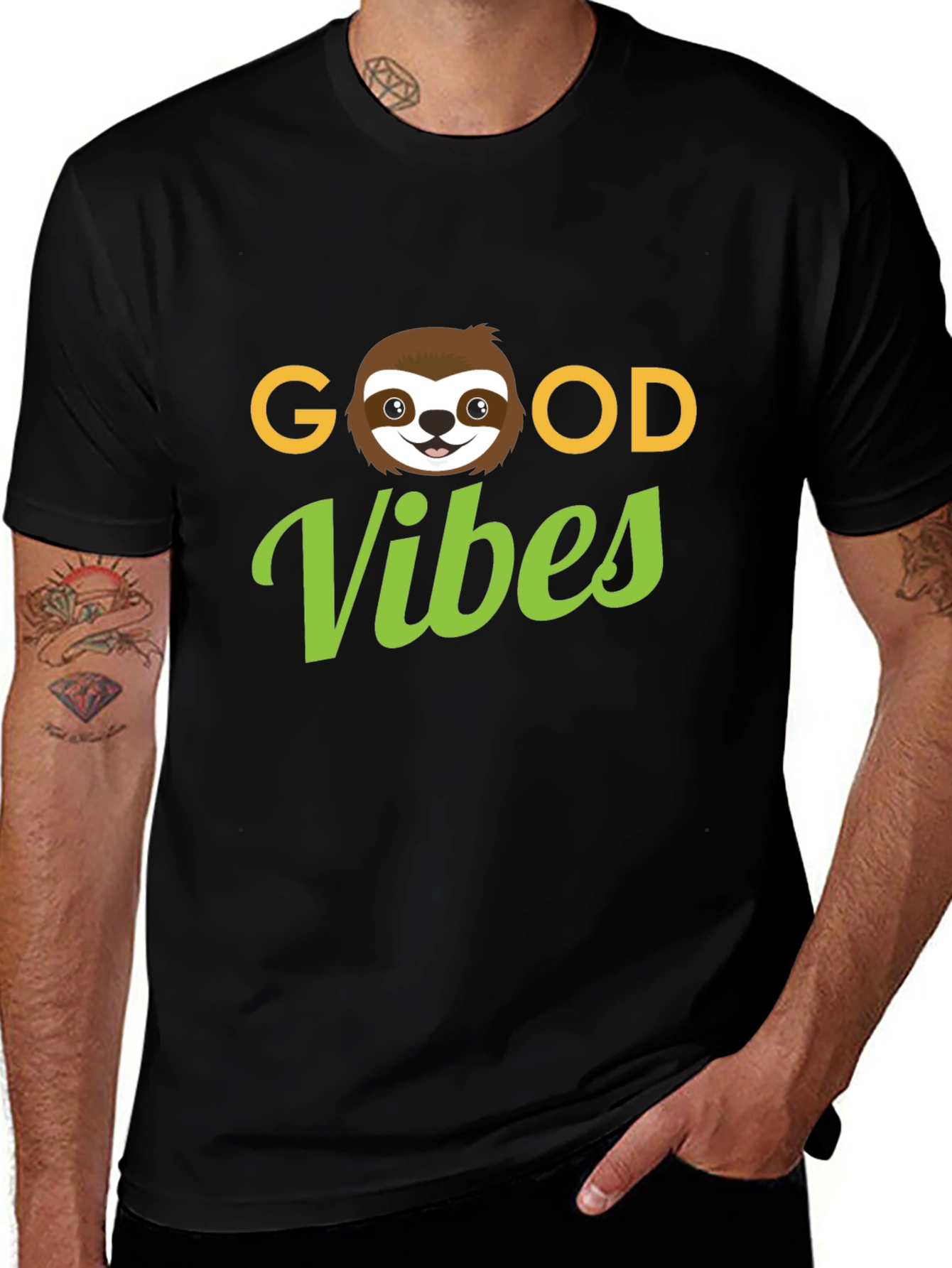 Variant 5 of Good Vibes Sloth Graphic Tee - Black