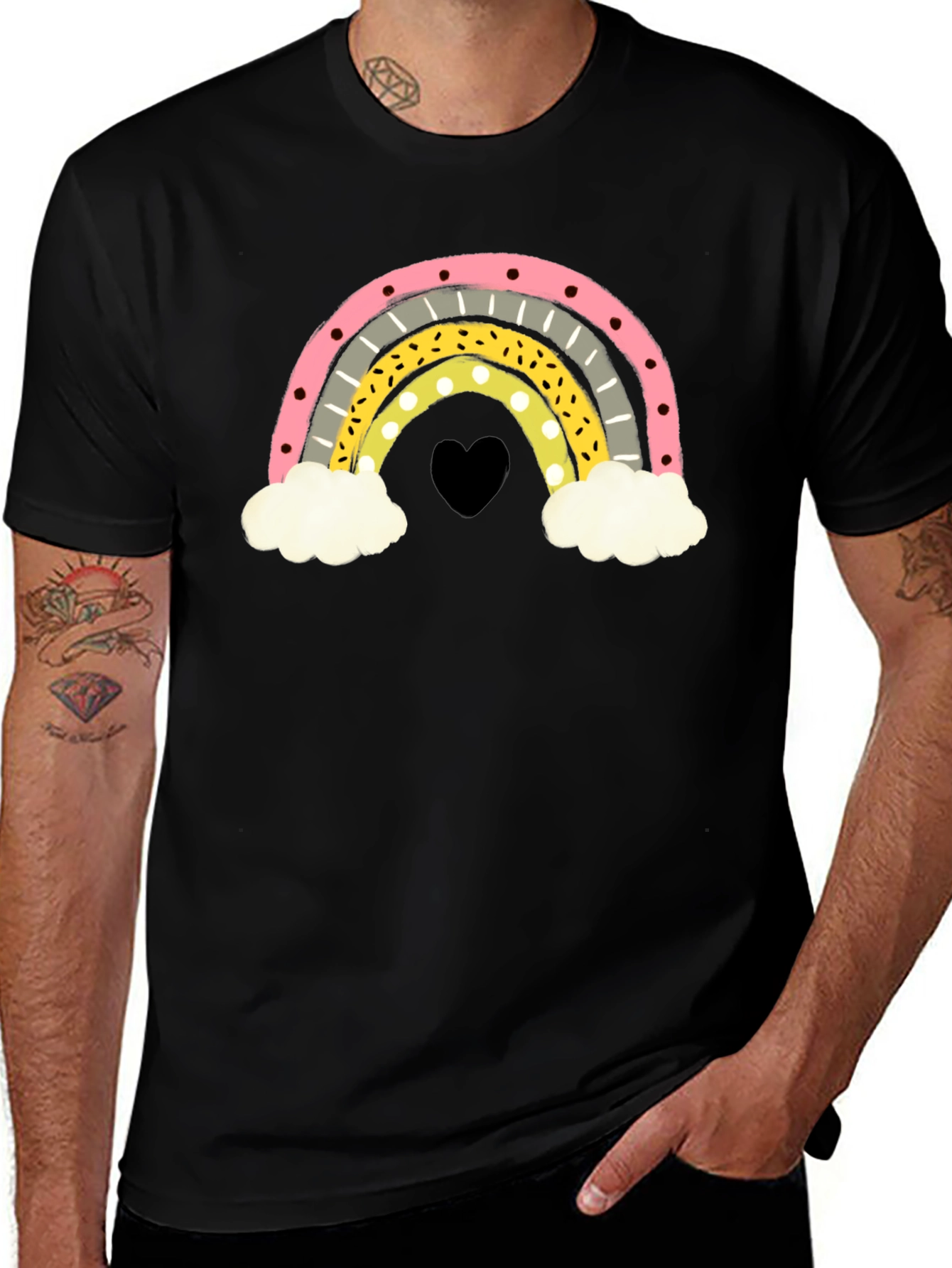 Variant 20 of Rainbow Heart Graphic Black T-Shirt