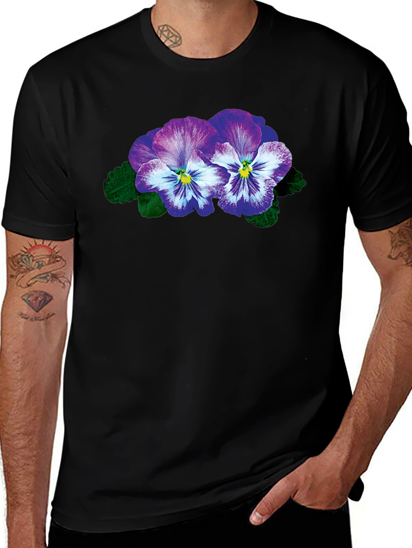 Variant 14 of Floral Print Black T-Shirt