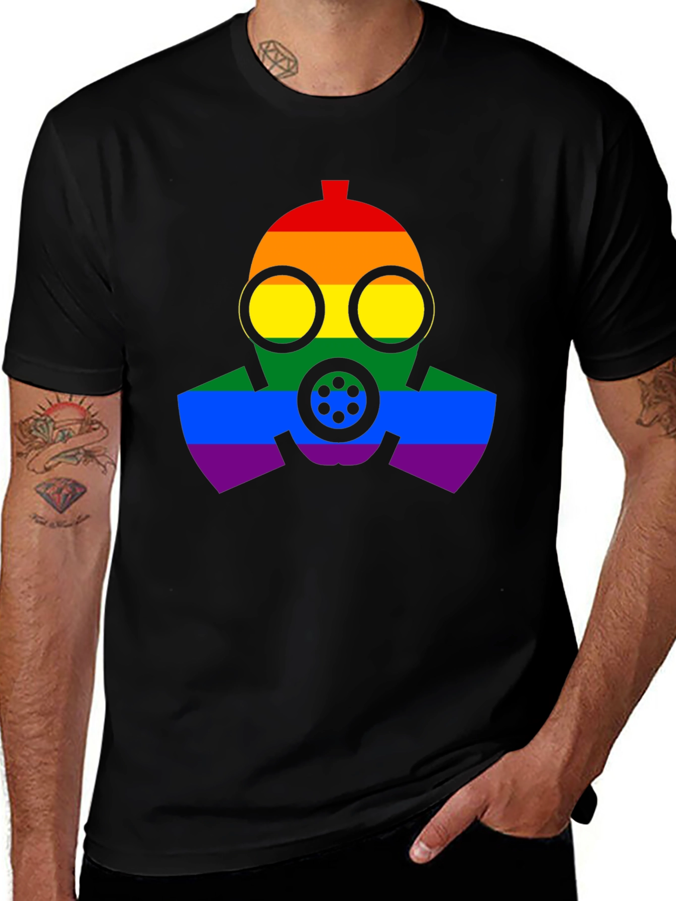 Rainbow Gas Mask Graphic T-Shirt