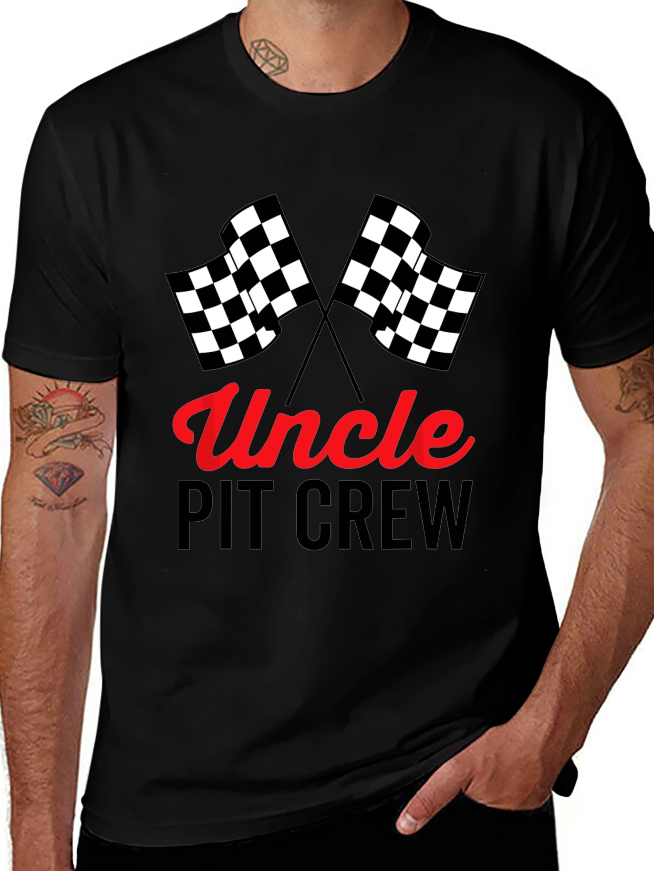 Variant 20 of Uncle Pit Crew Racing Tee - Checkered Flag Graphic T-Shirt