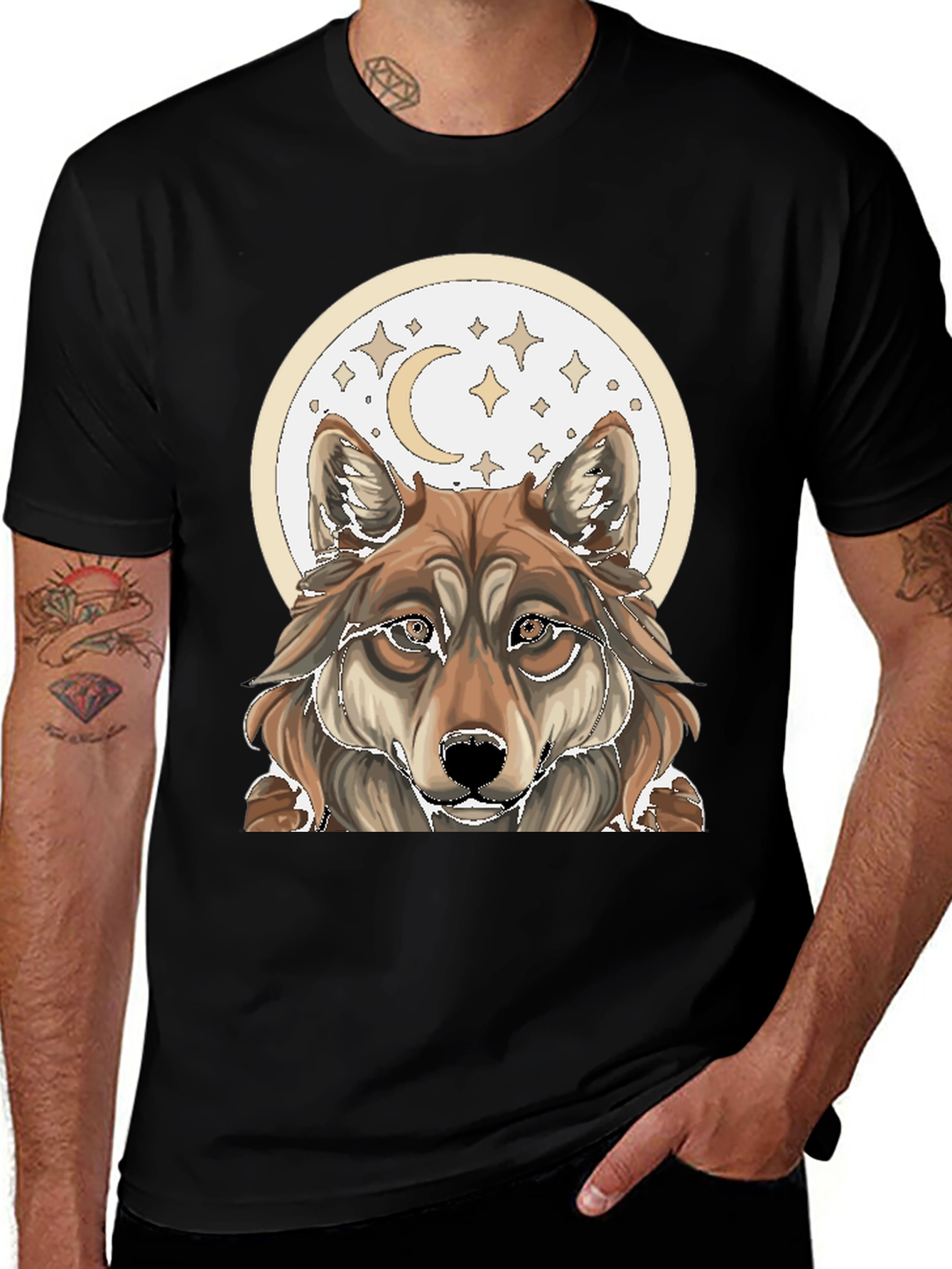 Variant 9 of Wolf Moon Graphic Tee - Black Cotton T-Shirt