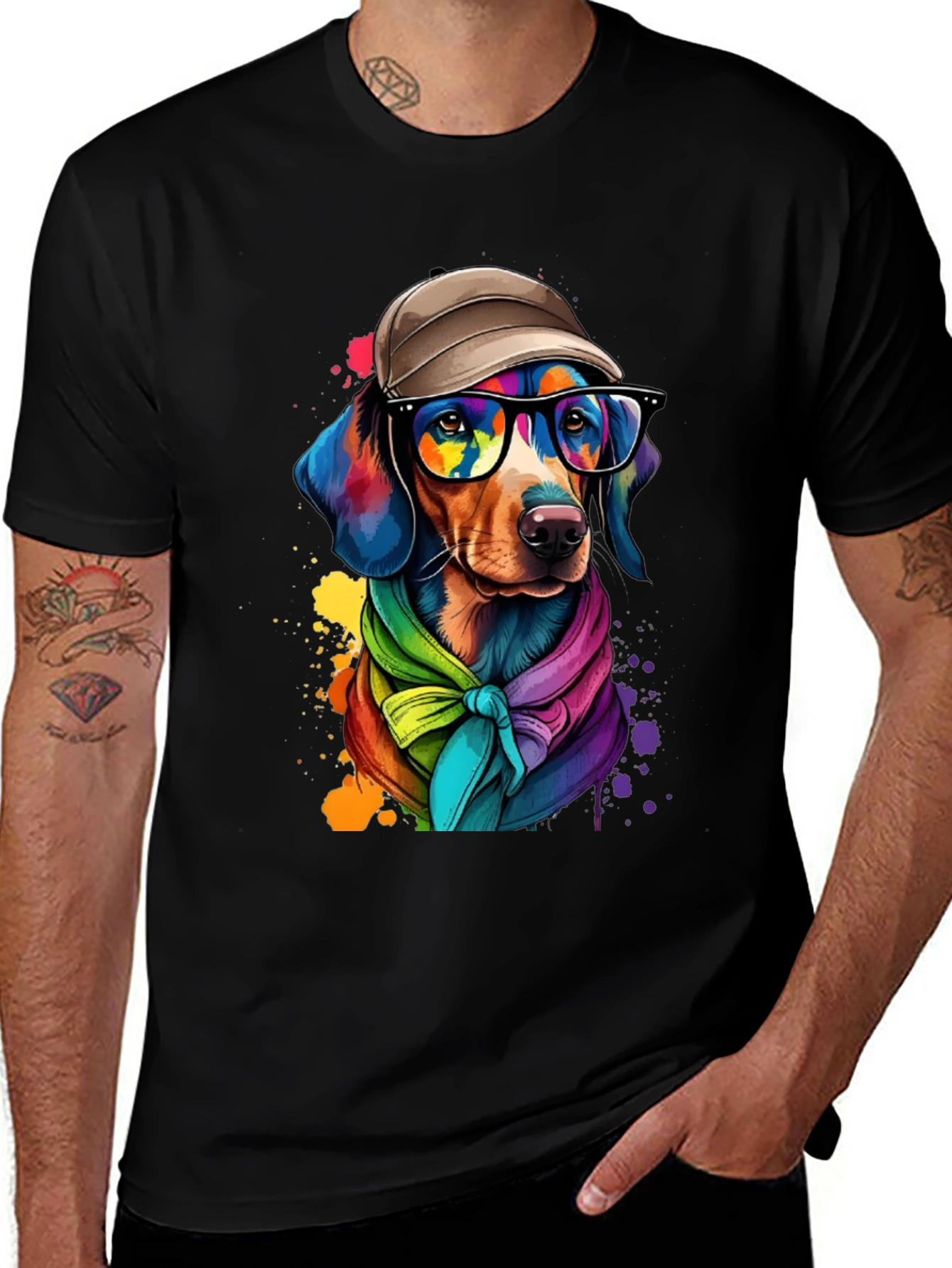 Variant 19 of Colorful Dog T-Shirt: Stylish Pup with Glasses & Bandana