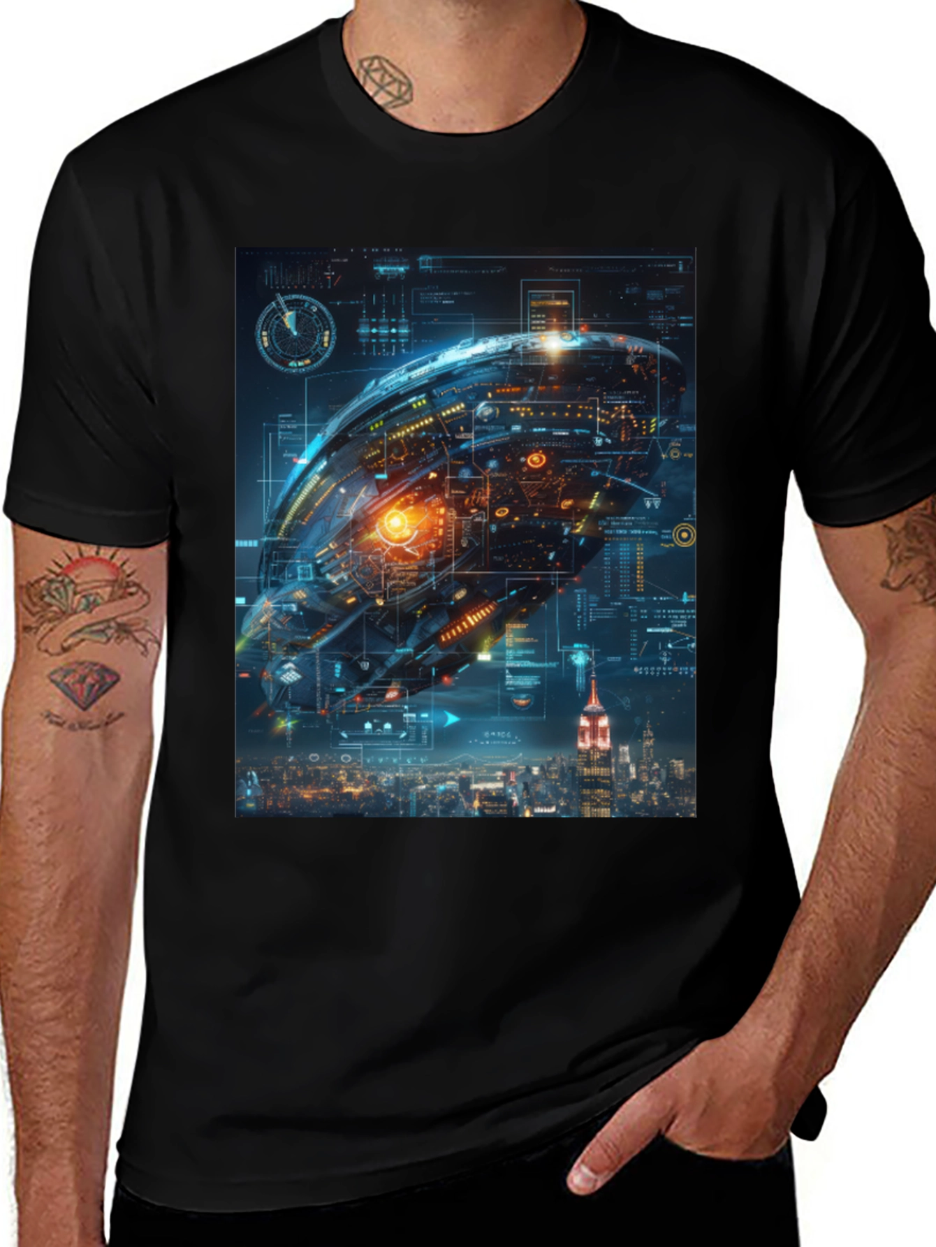 Sci-Fi Spaceship Over New York T-Shirt