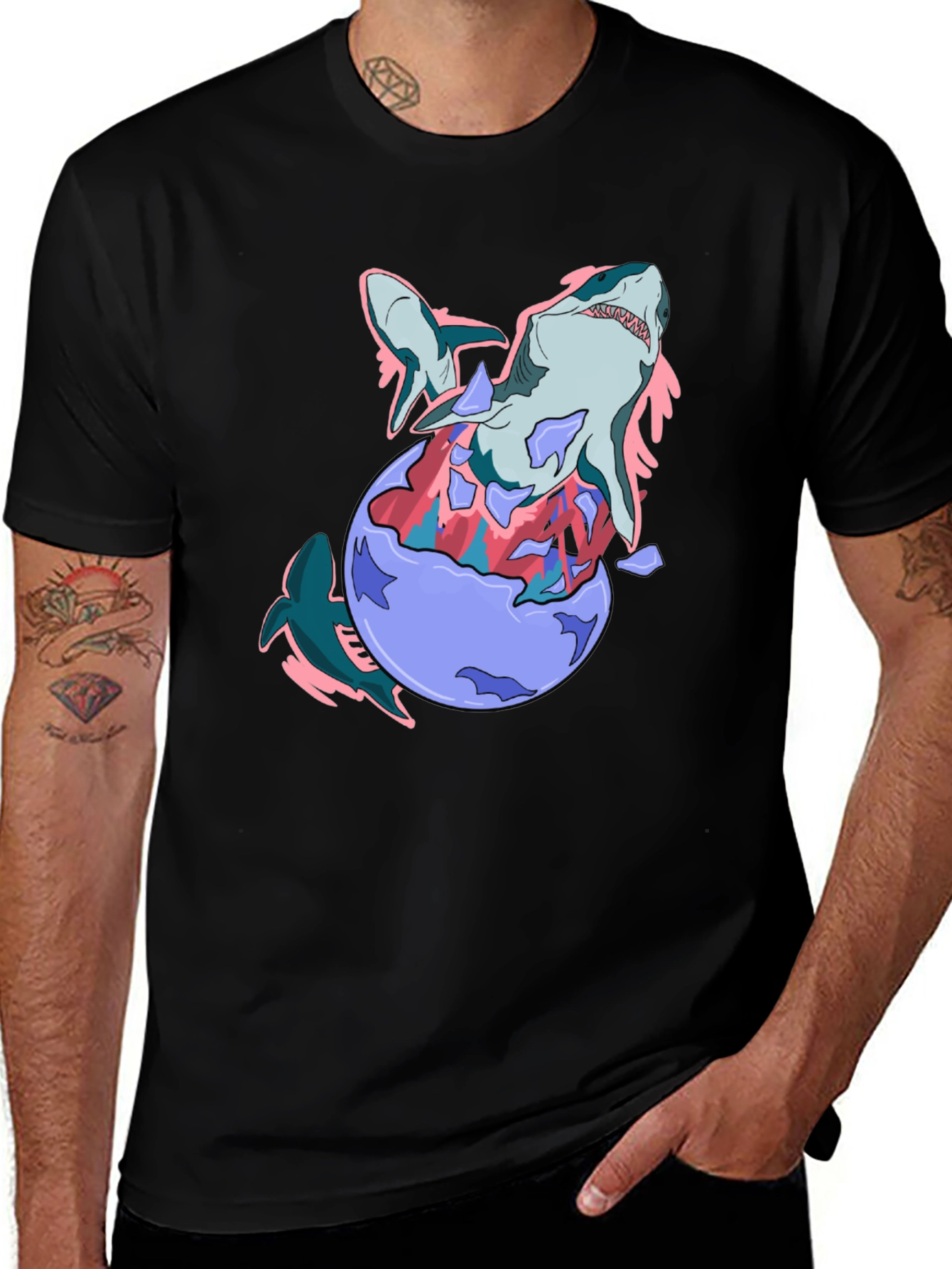 Variant 4 of Shark Egg T-Shirt - Black Cotton Tee