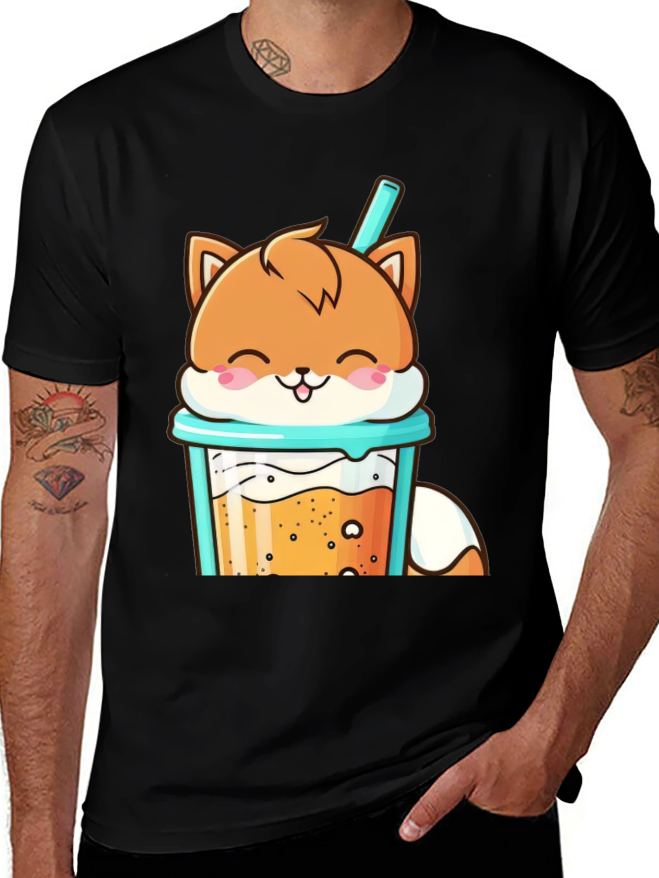 Variant 17 of Cute Fox Boba Tea Graphic T-Shirt