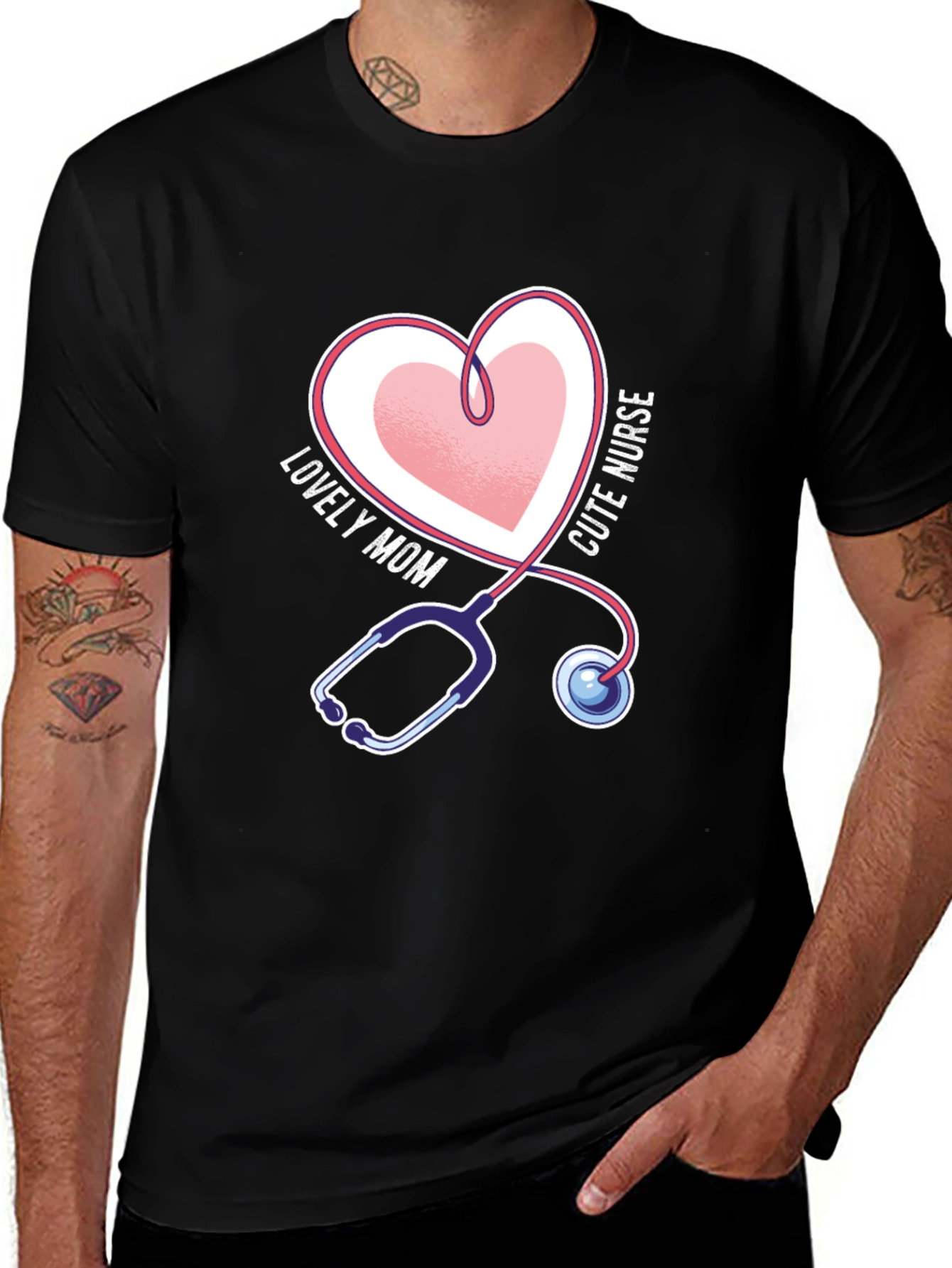 Variant 5 of Lovely Mom Cute Nurse Stethoscope Heart T-Shirt