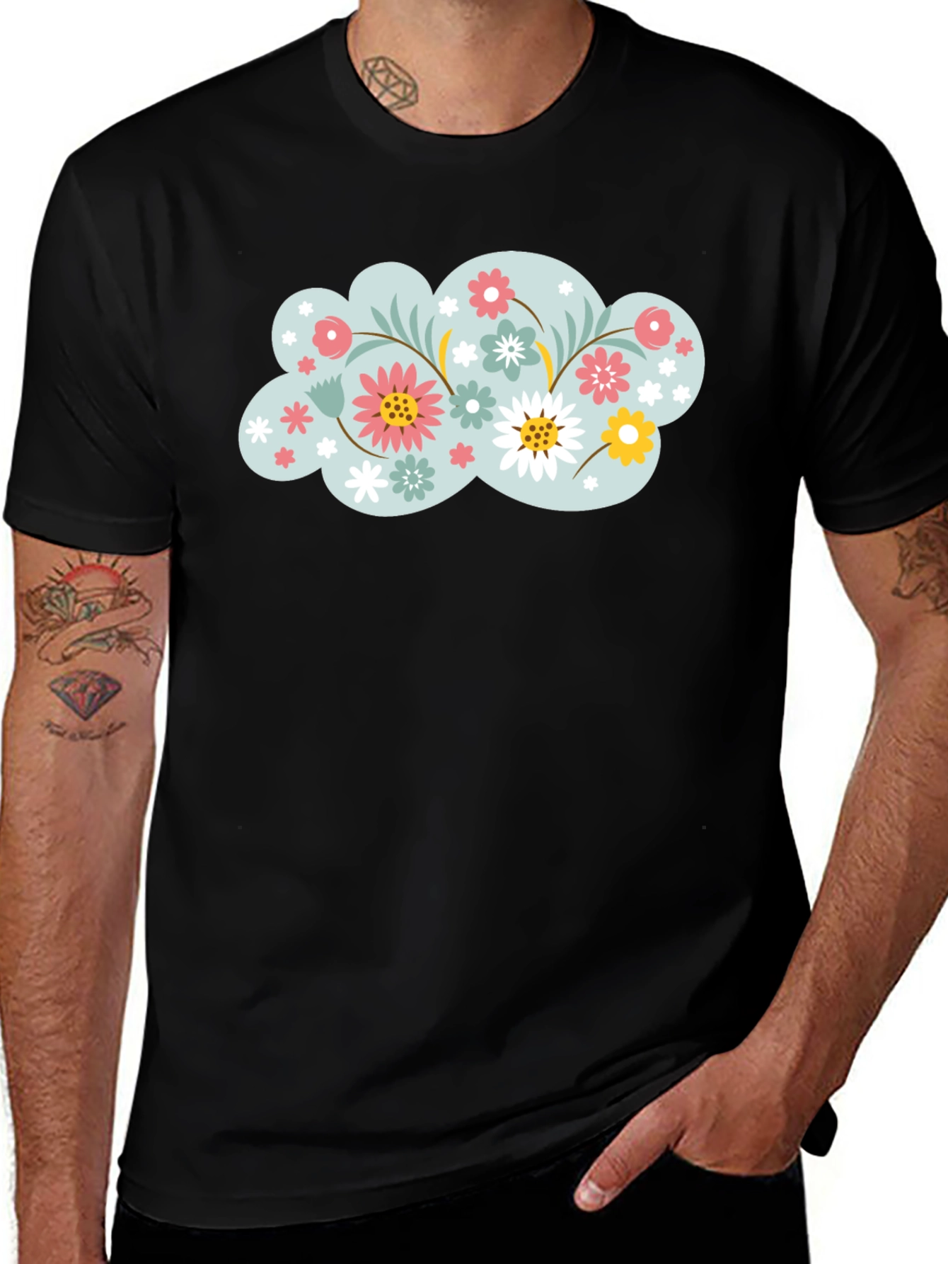 Variant 24 of Floral Cloud Graphic Tee - Black Cotton T-Shirt