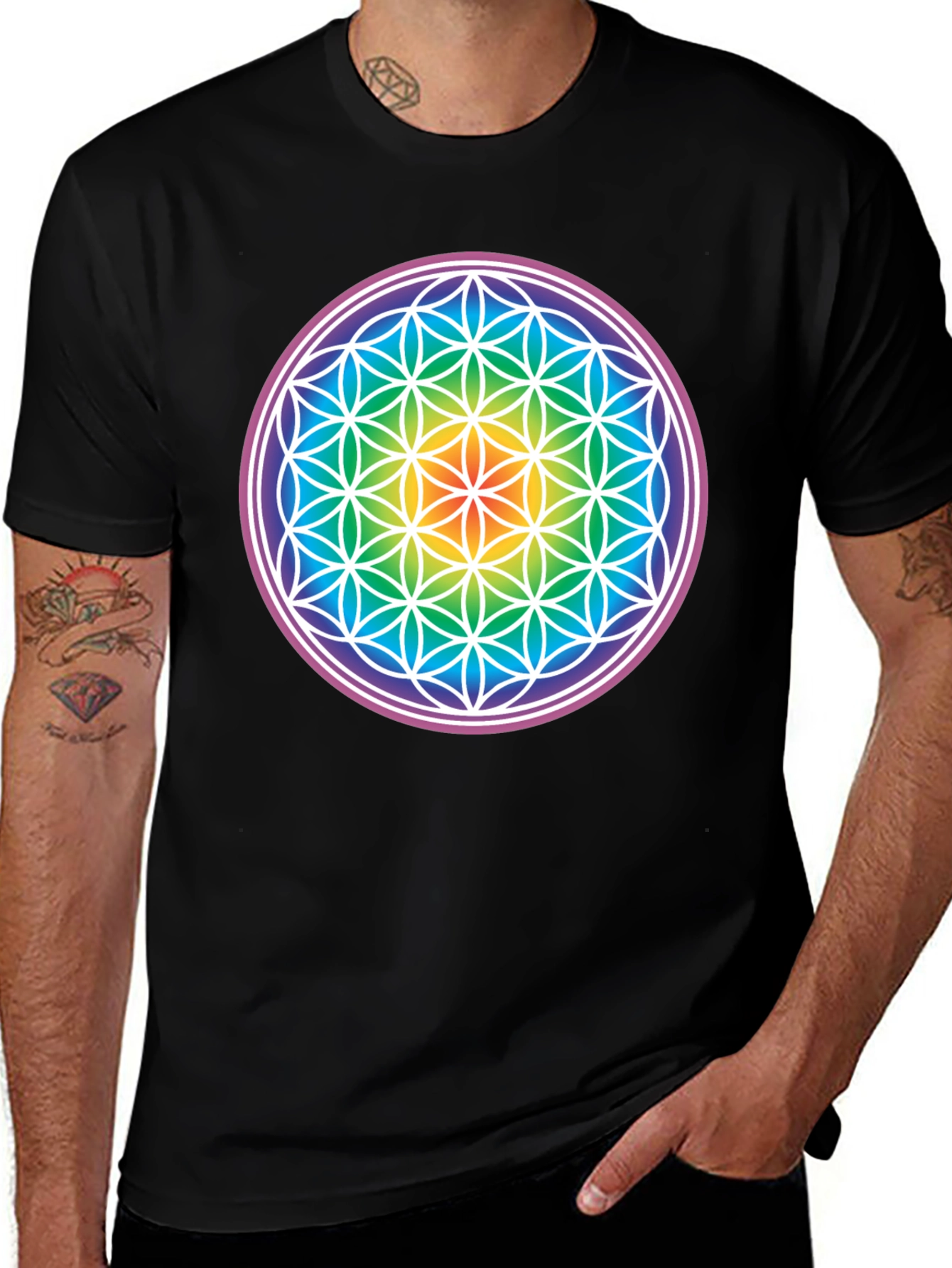 Rainbow Flower of Life Graphic T-Shirt