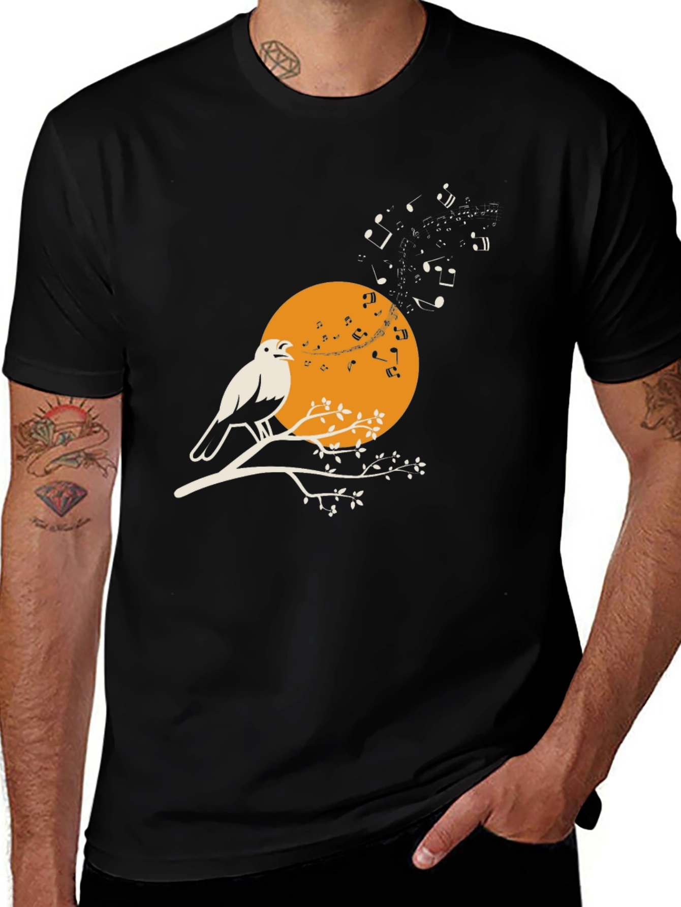 Variant 12 of Bird Song T-Shirt - Musical Bird on Branch