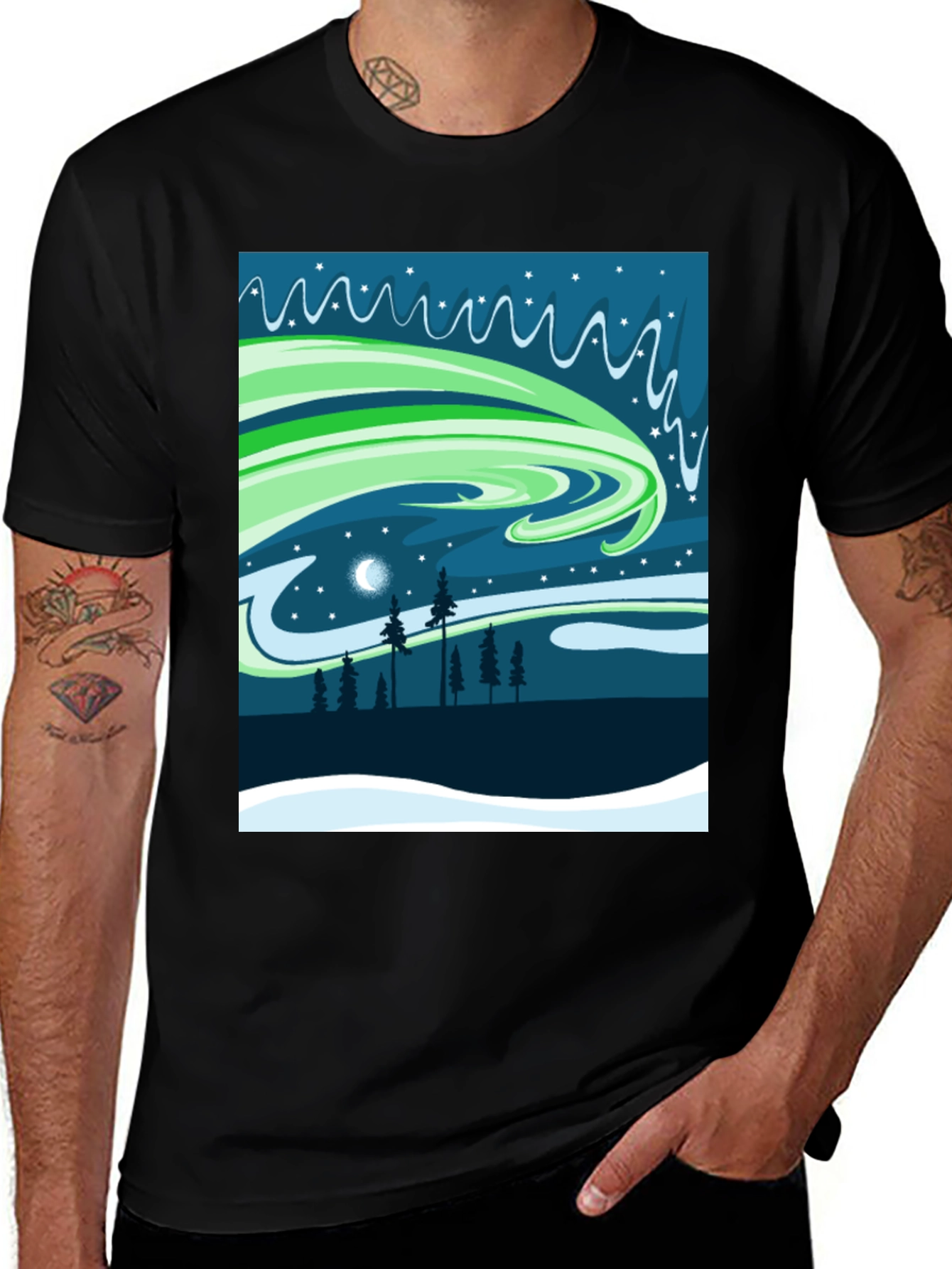 Variant 27 of Aurora Borealis T-Shirt: Night Sky Graphic Tee