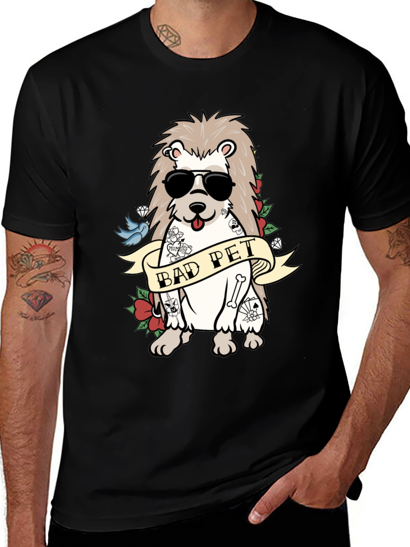 Variant 21 of Bad Pet Tattoo Hedgehog Graphic Tee