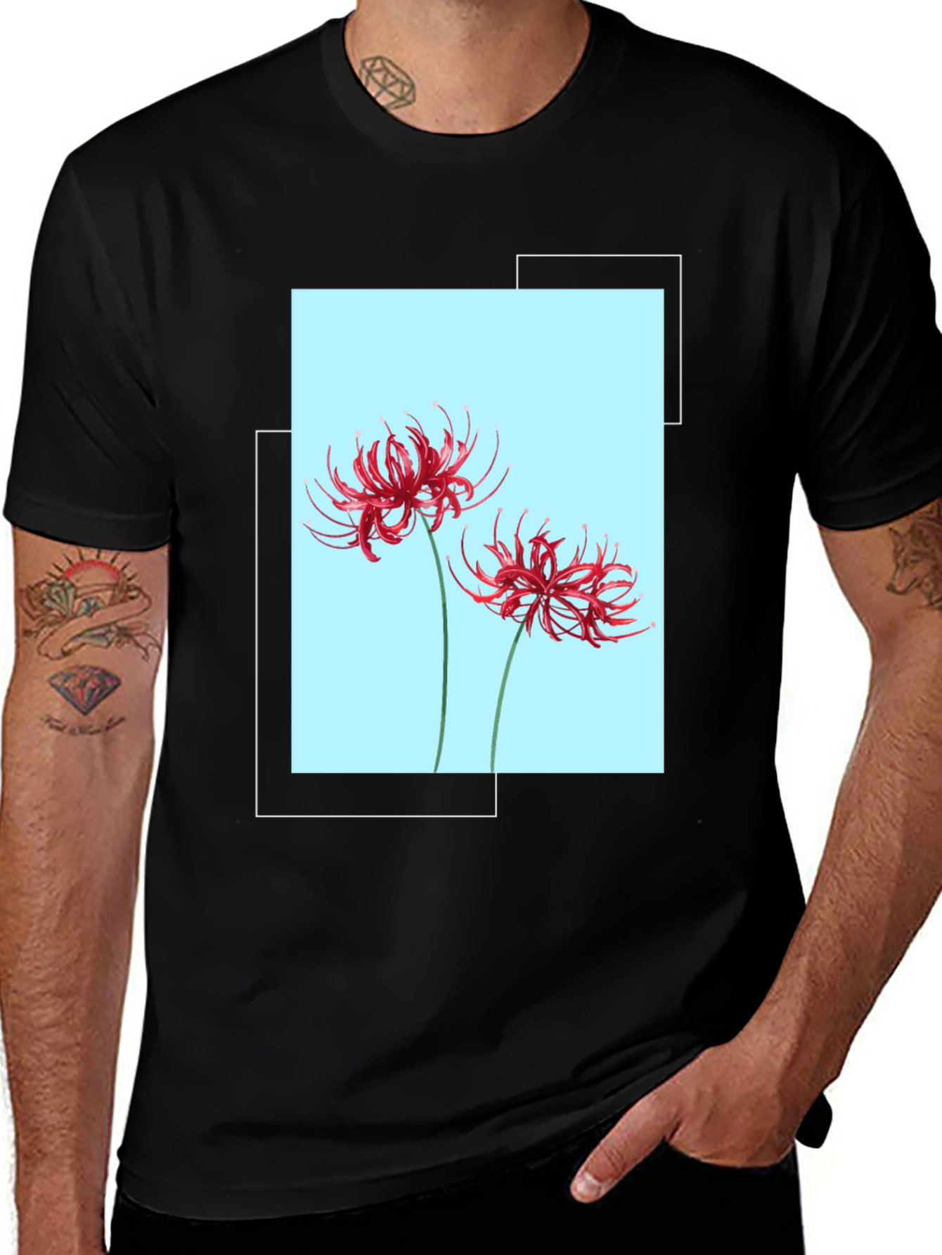 Variant 18 of Floral Print Men's Black T-Shirt
