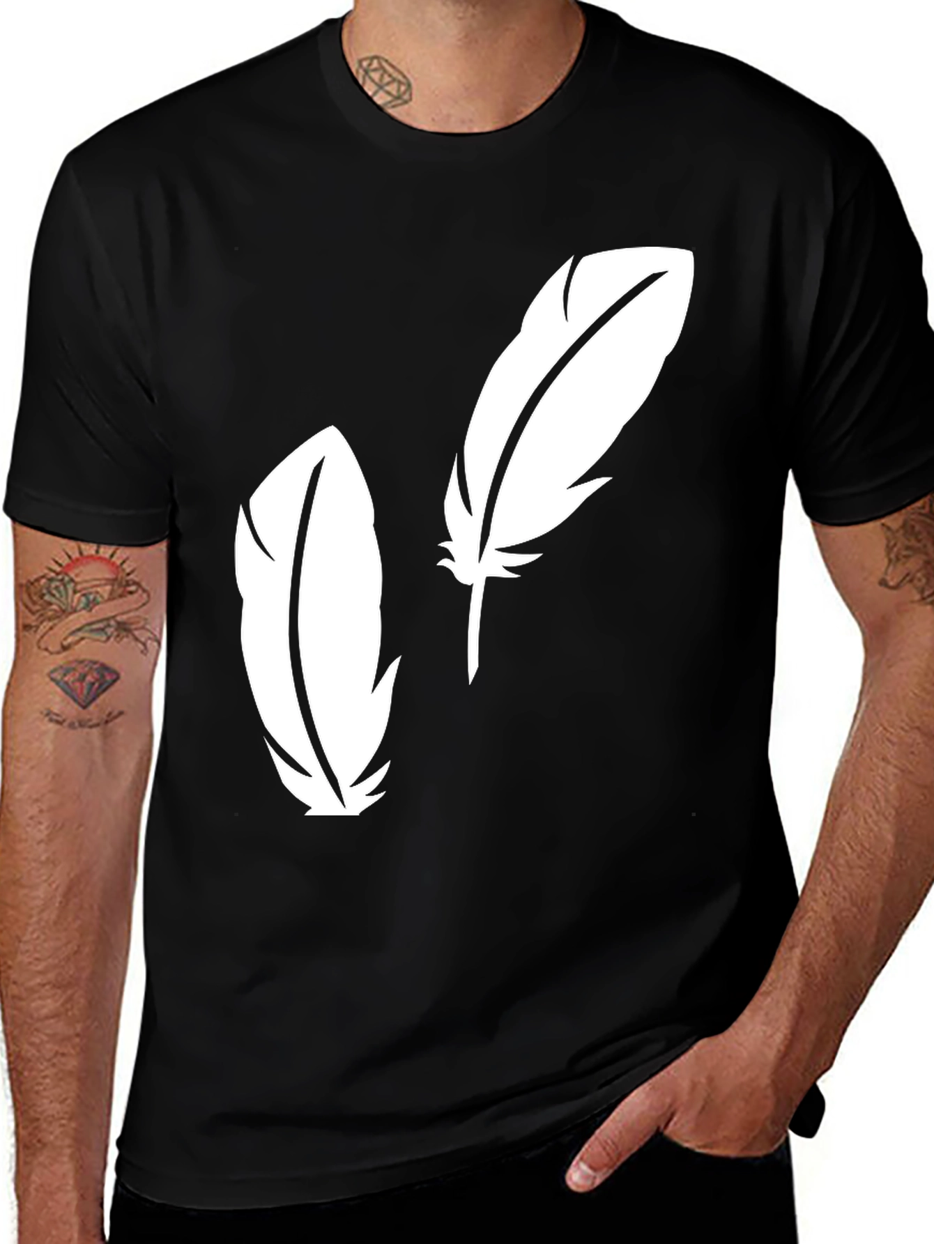 Variant 20 of Feather Graphic Tee - Black Casual T-Shirt