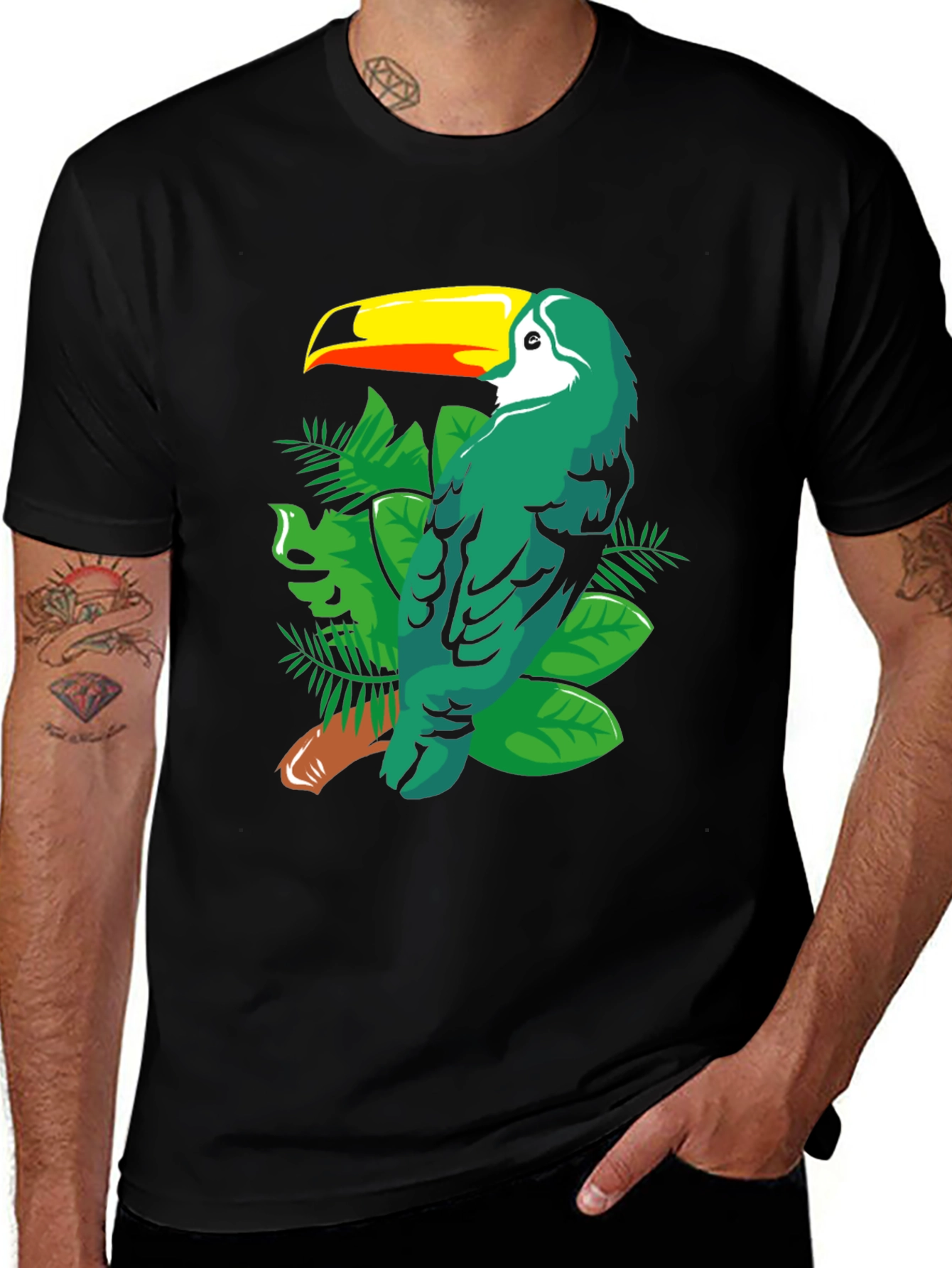 Variant 5 of Tropical Toucan Graphic Tee - Black