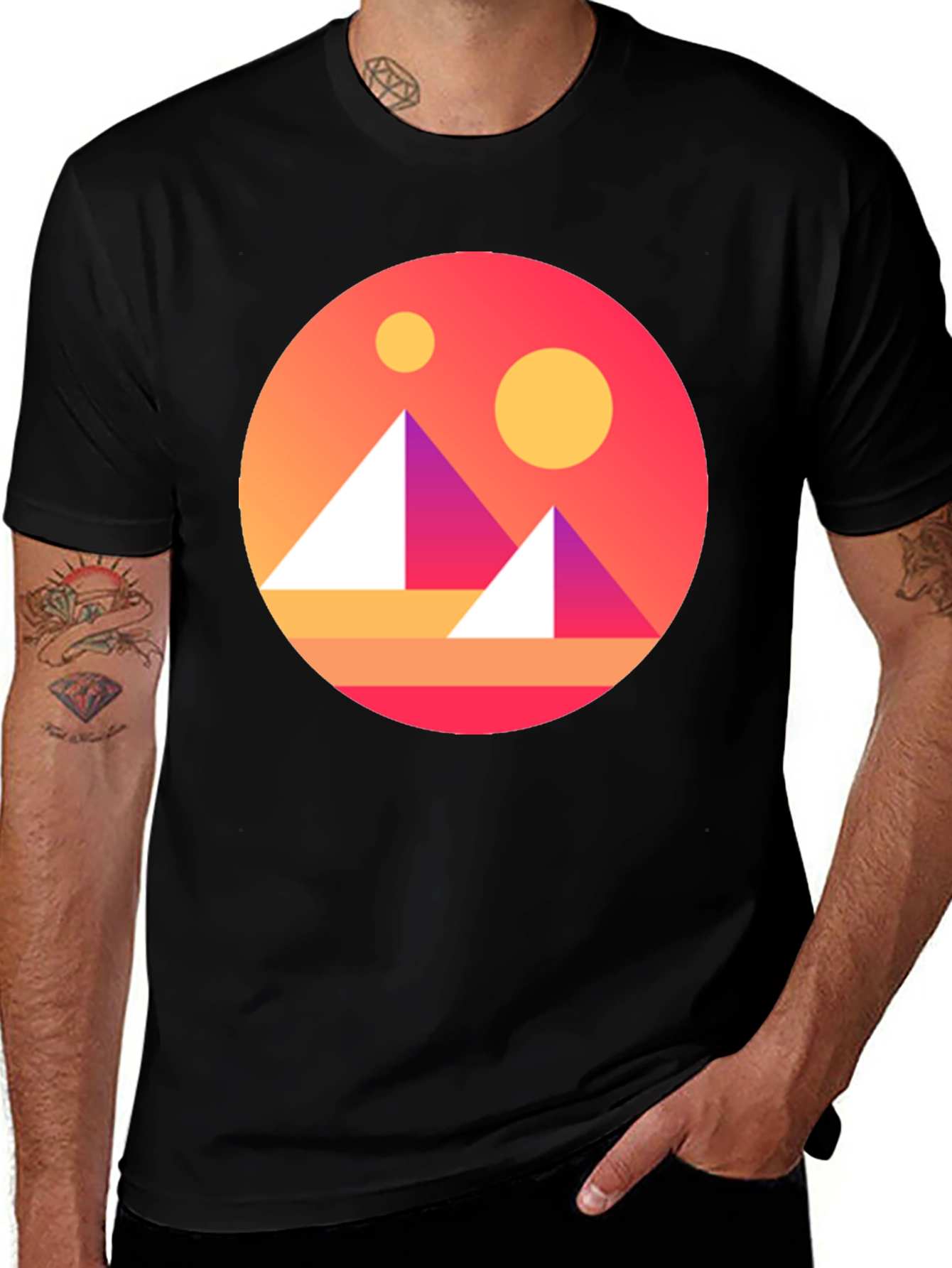 Variant 5 of Geometric Graphic Tee - Retro Sunset Design
