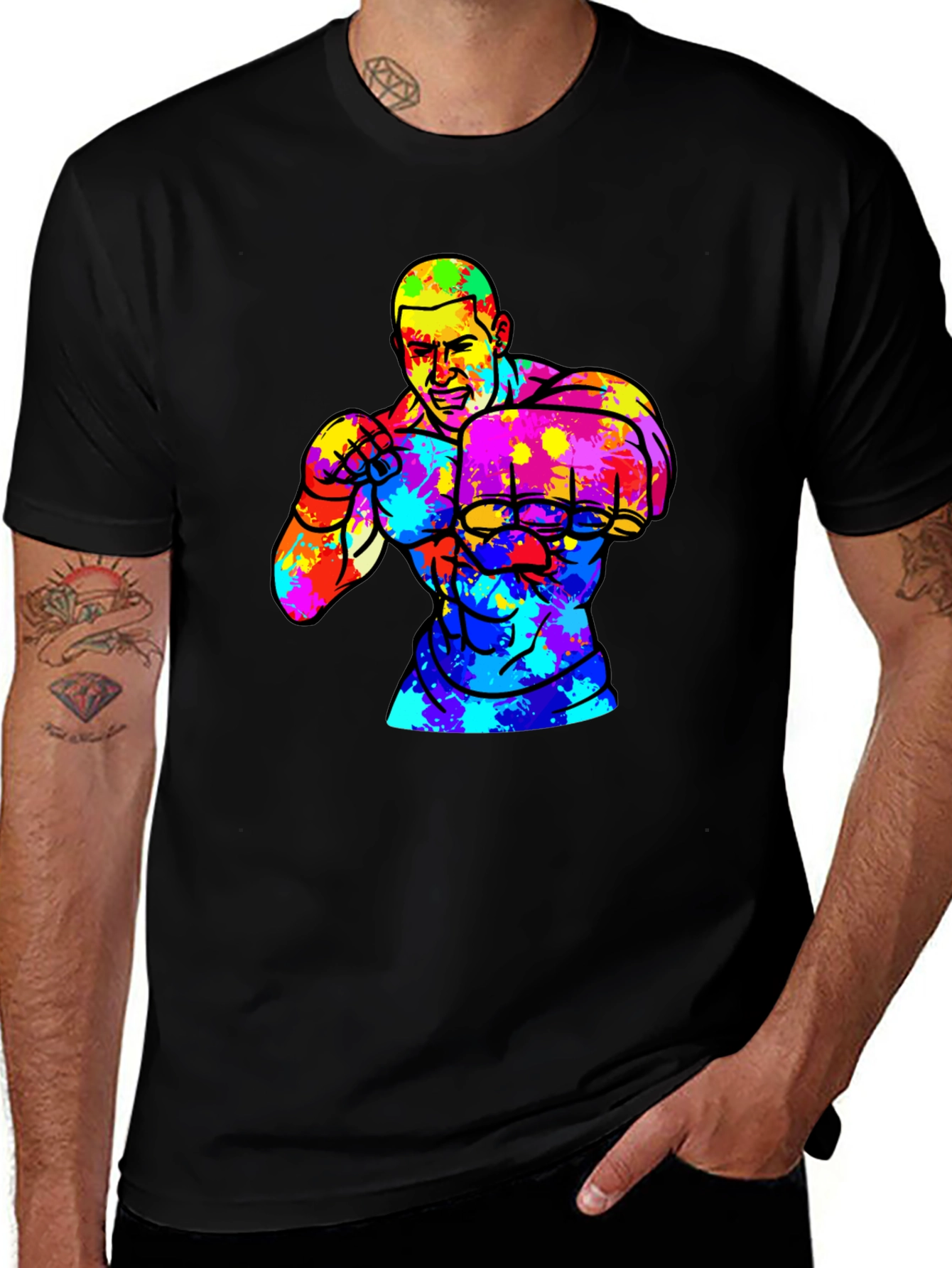 Variant 18 of Colorful Boxer Graphic Print Black T-Shirt
